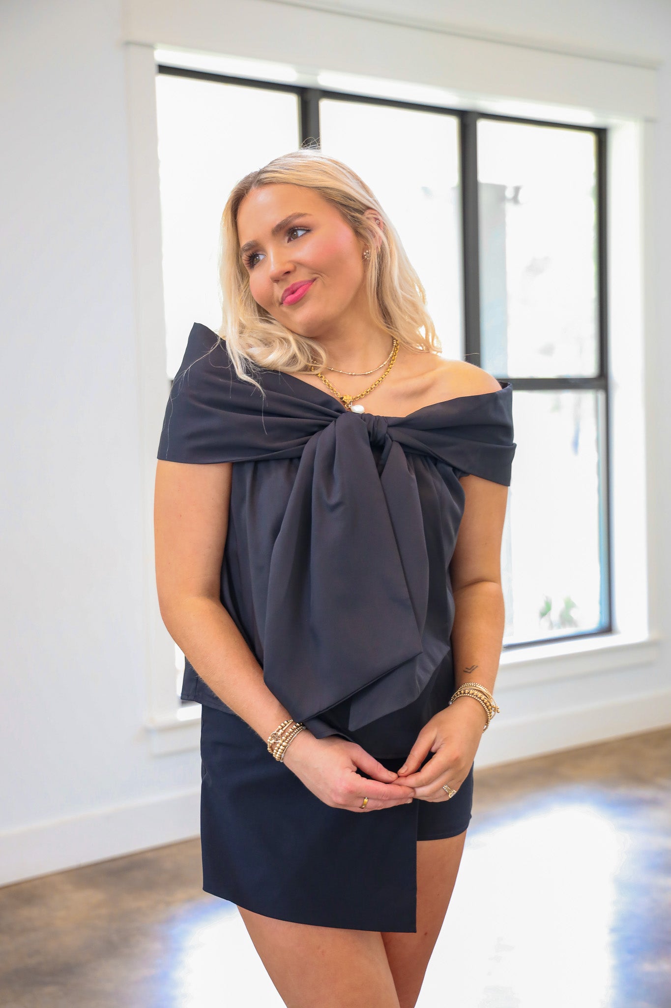 My Kind of Love Black Bow Off Shoulder Top