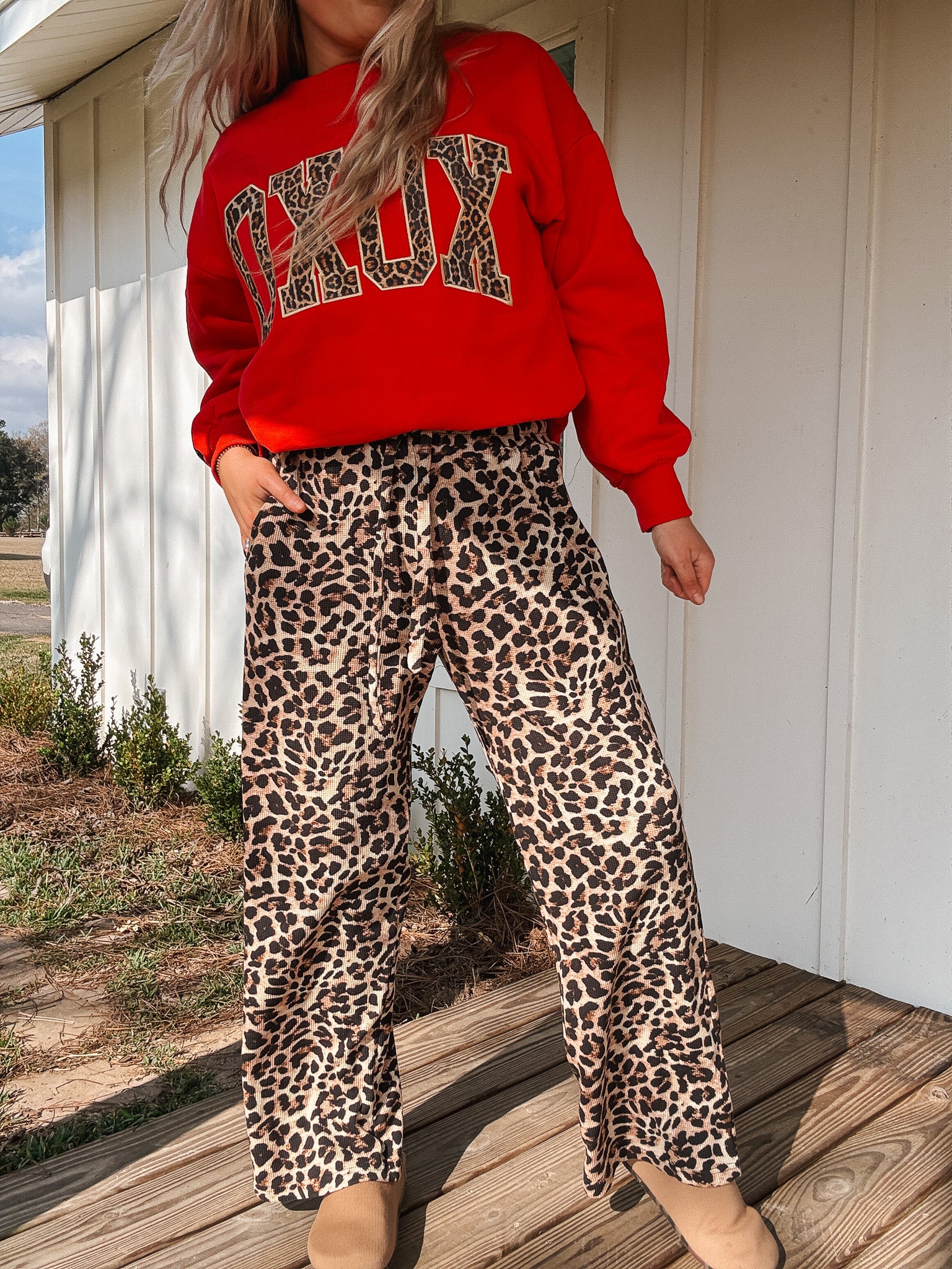 LuLu Mac Waffle Pants in Leopard