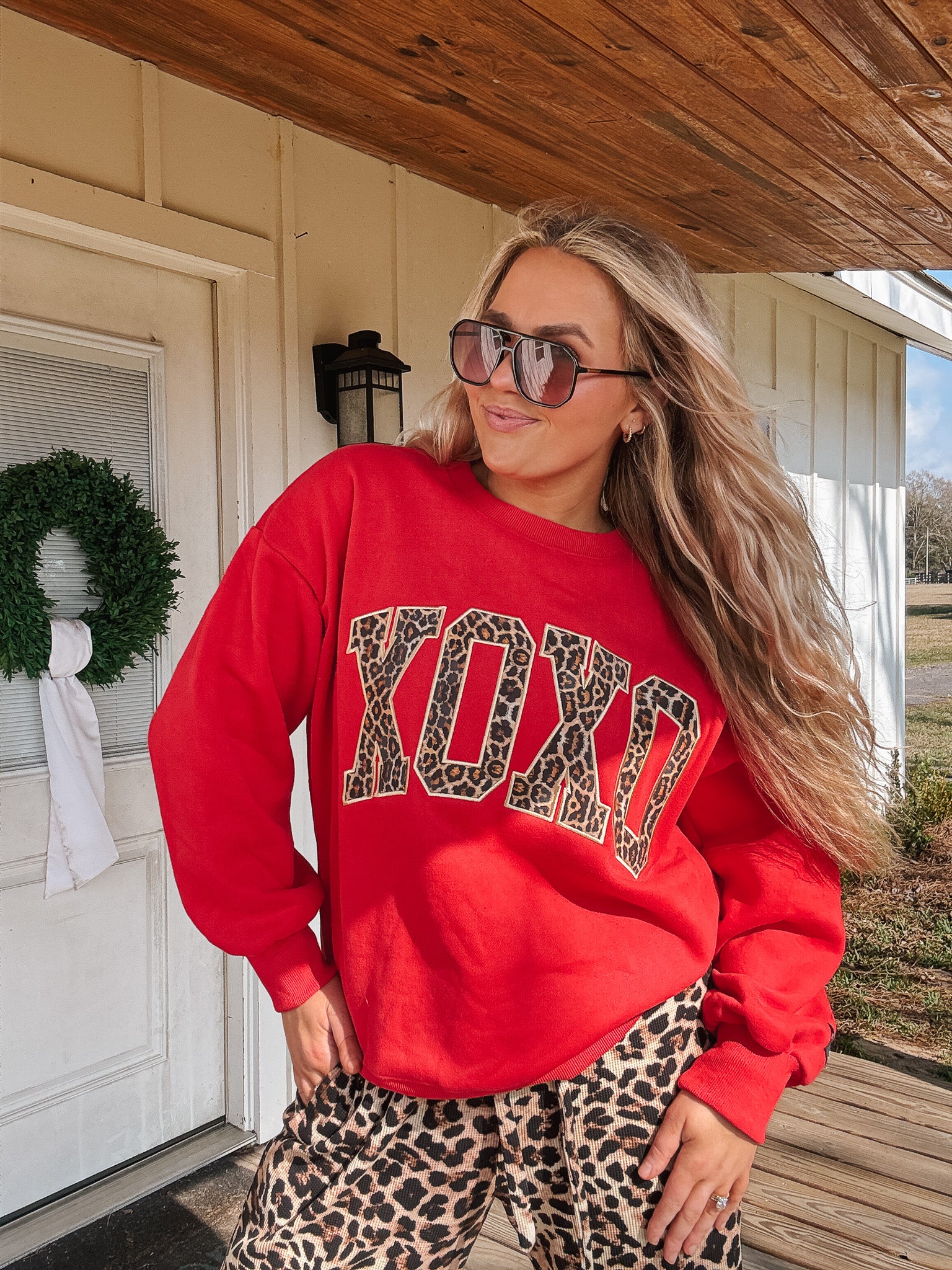 Lulu Mac XOXO Leopard Sweatshirt in Red