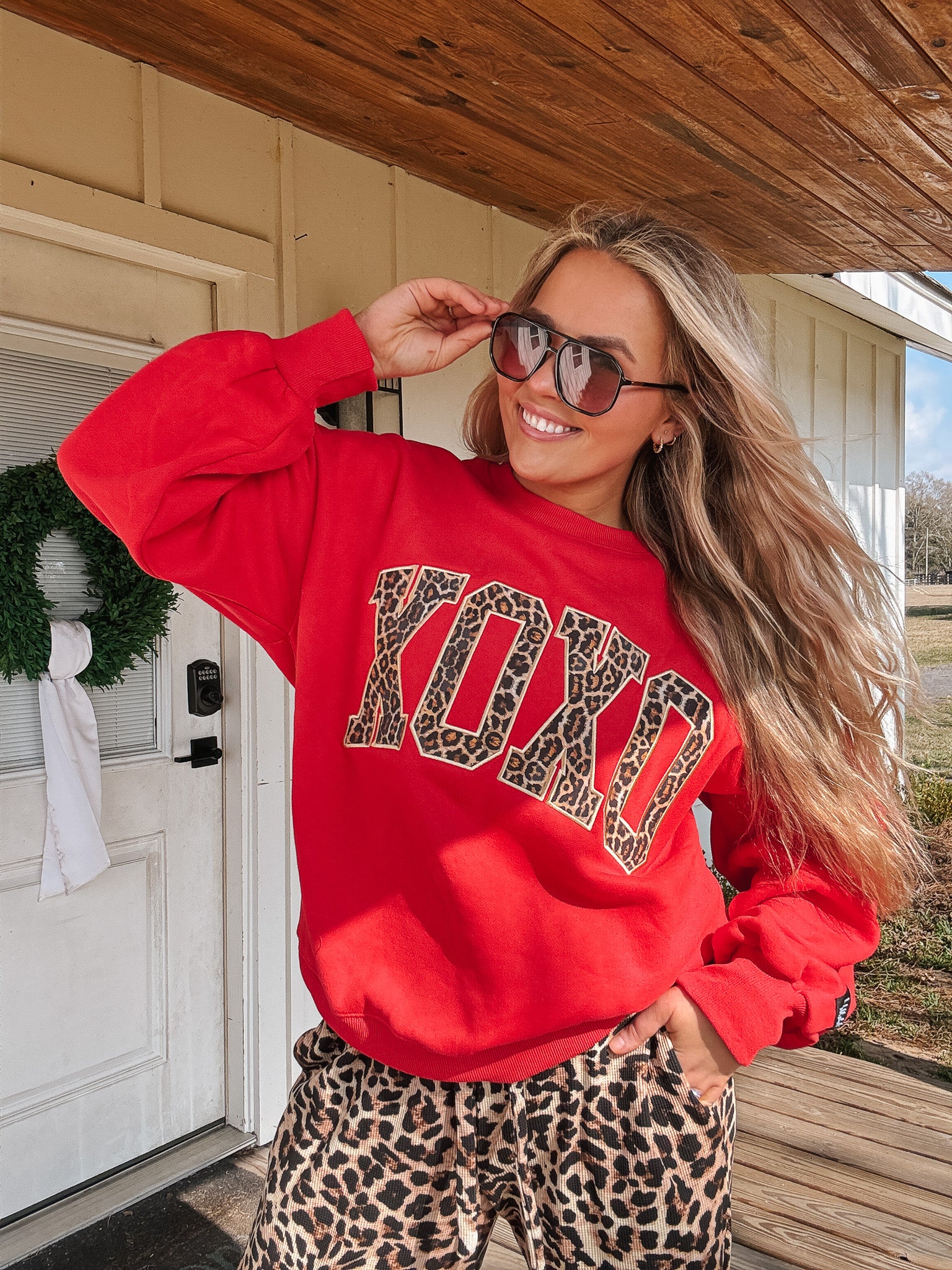 Lulu Mac XOXO Leopard Sweatshirt in Red