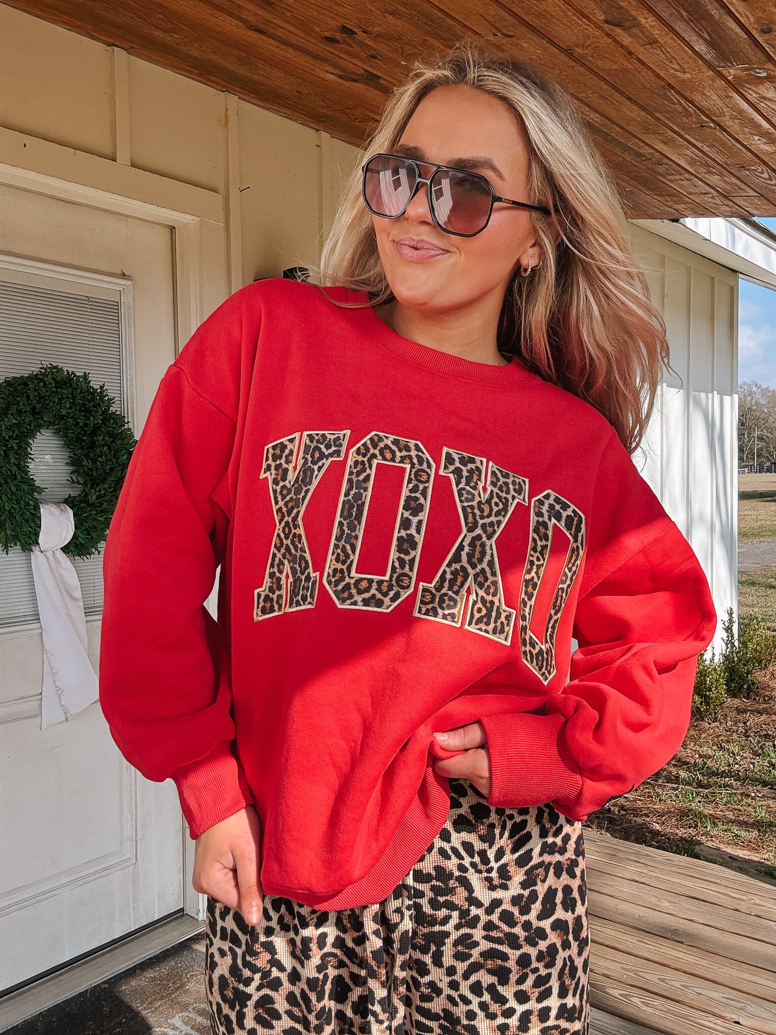 Lulu Mac XOXO Leopard Sweatshirt in Red