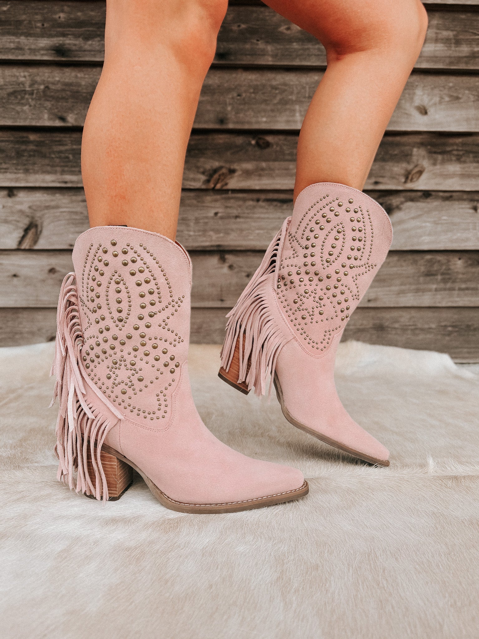 Dingo Star Power Suede Leather Booties in Pink
