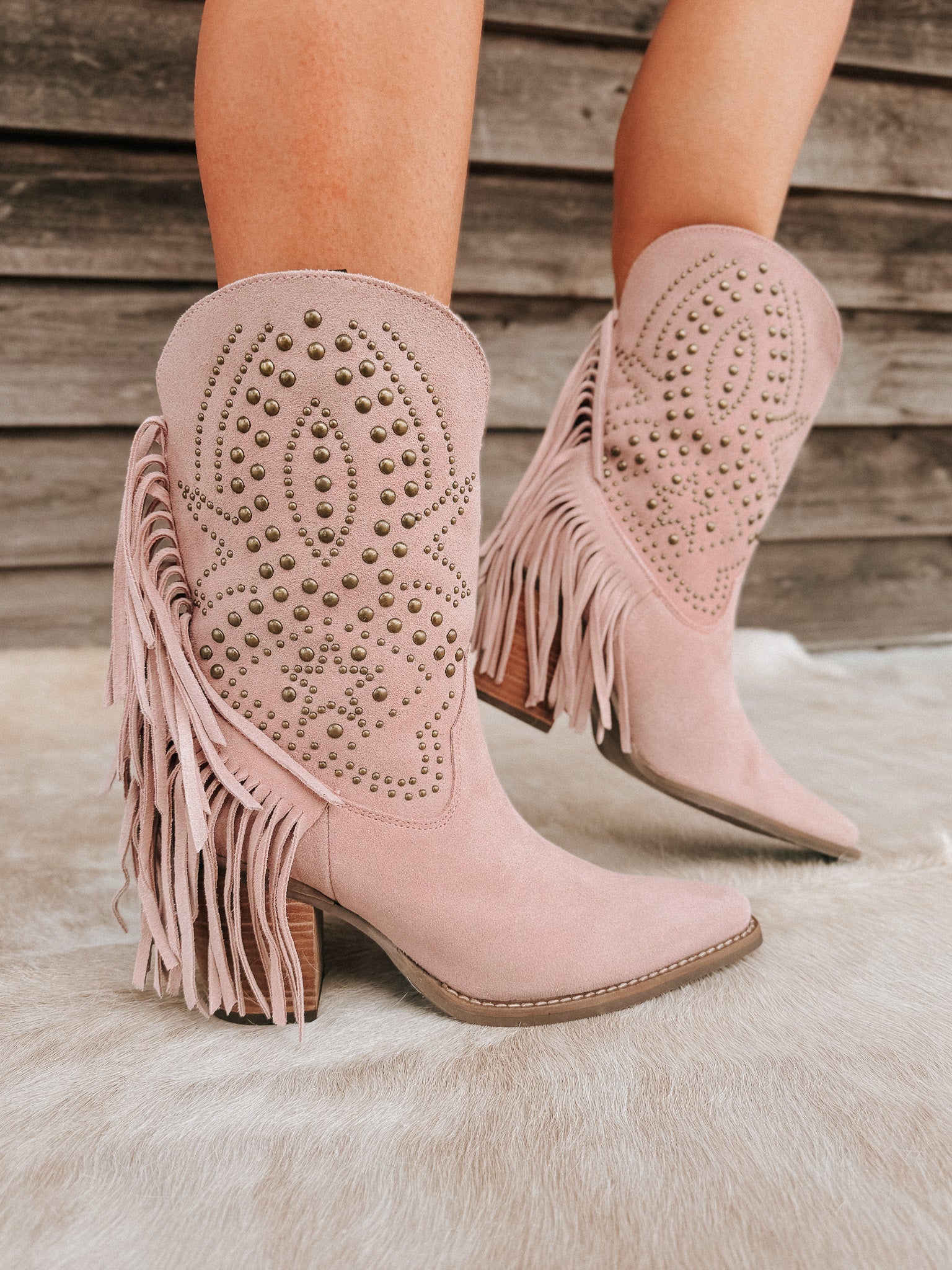Dingo Star Power Suede Leather Booties in Pink