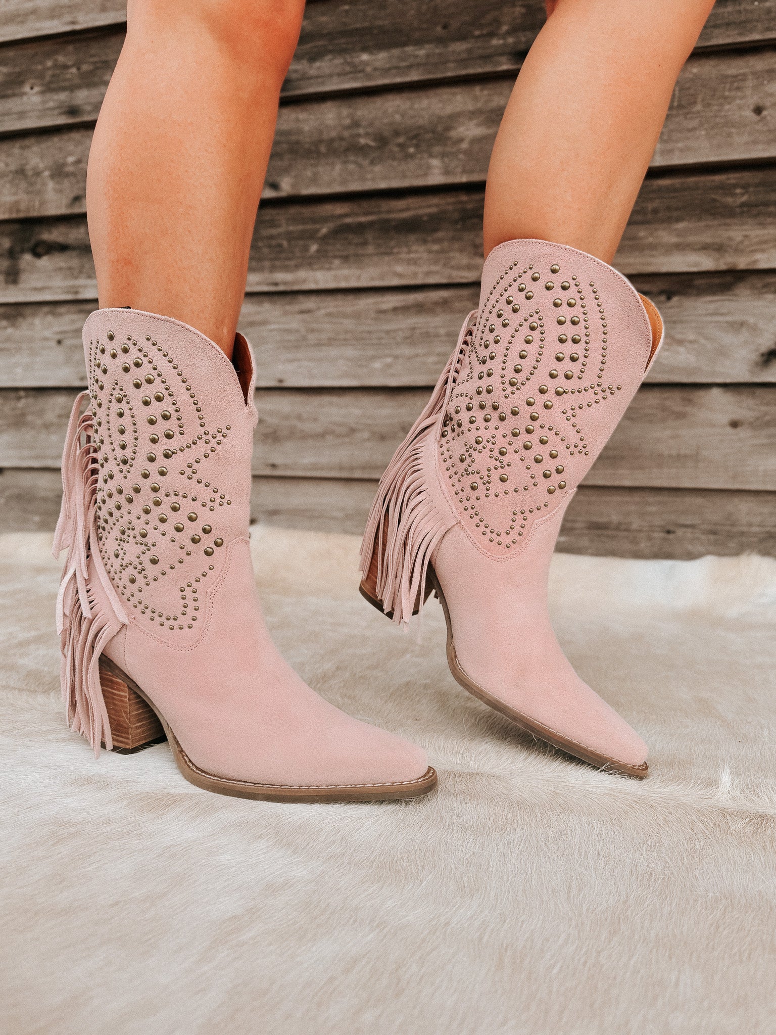 Dingo Star Power Suede Leather Booties in Pink