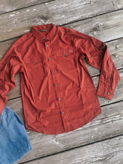 Men's Drake Frat Gingham Check Button-Down Long Sleeve Shirt in Tomato