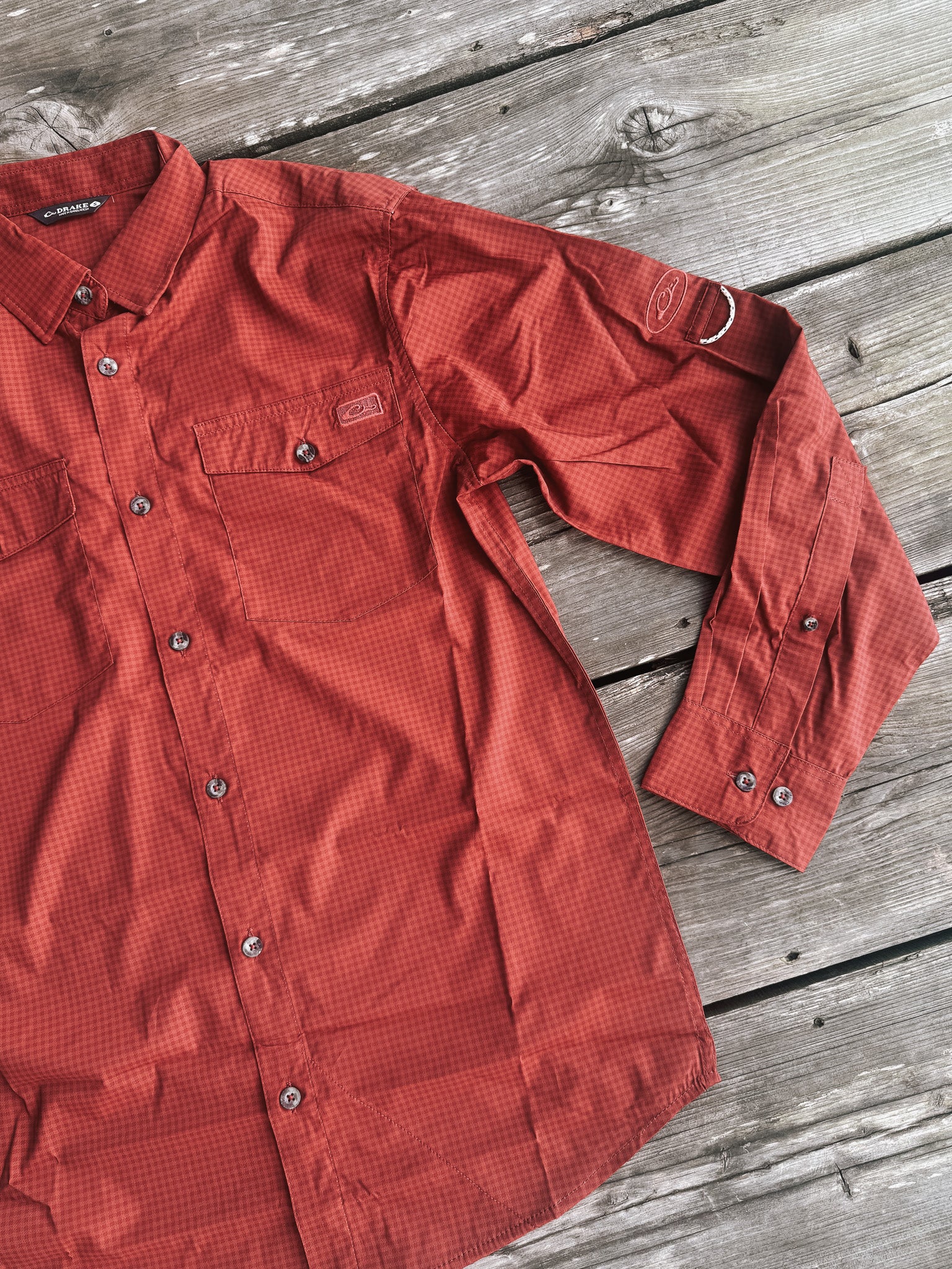 Men's Drake Frat Gingham Check Button-Down Long Sleeve Shirt in Tomato