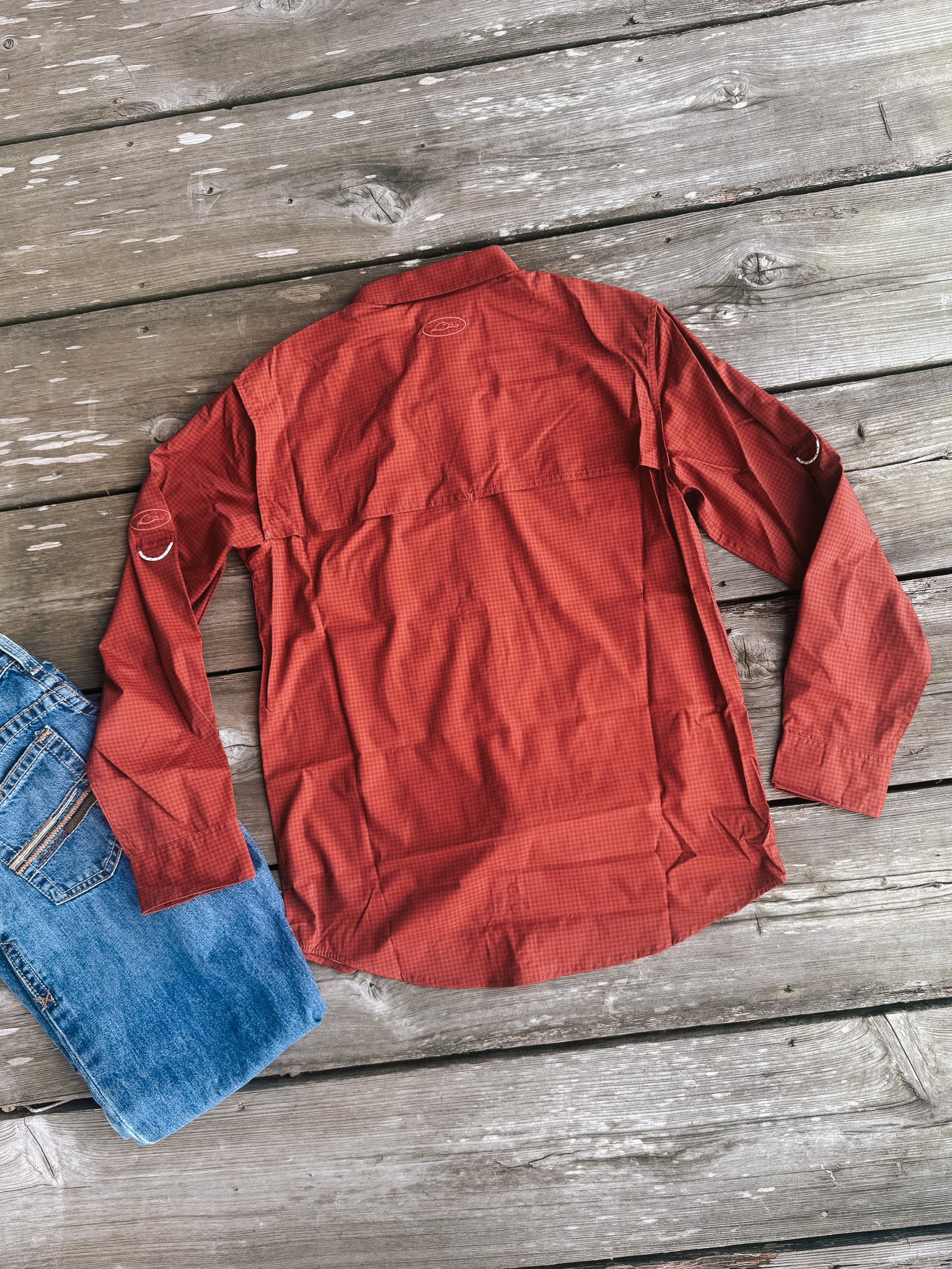 Men's Drake Frat Gingham Check Button-Down Long Sleeve Shirt in Tomato