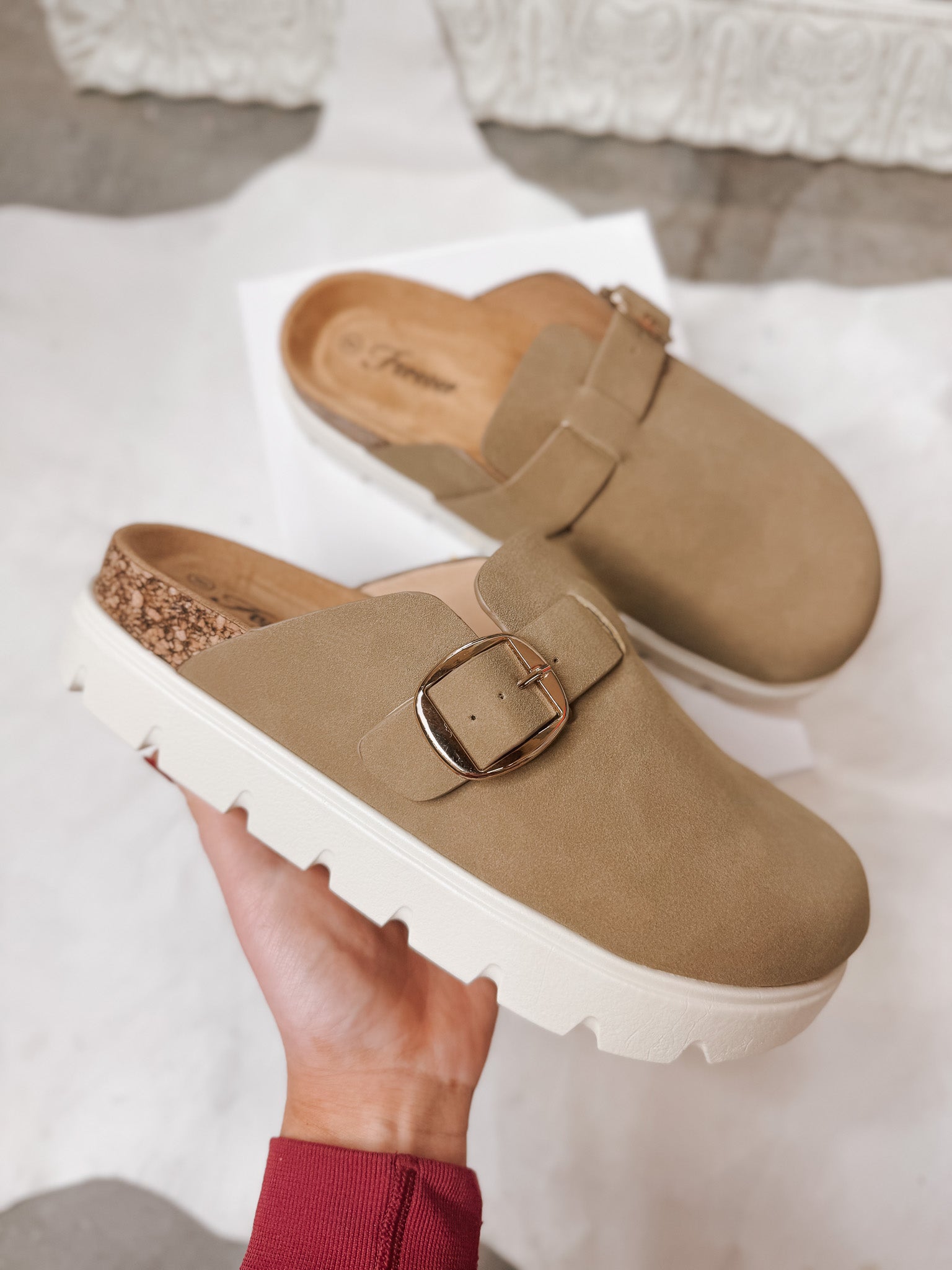 The Oaks Taupe Platform Clogs