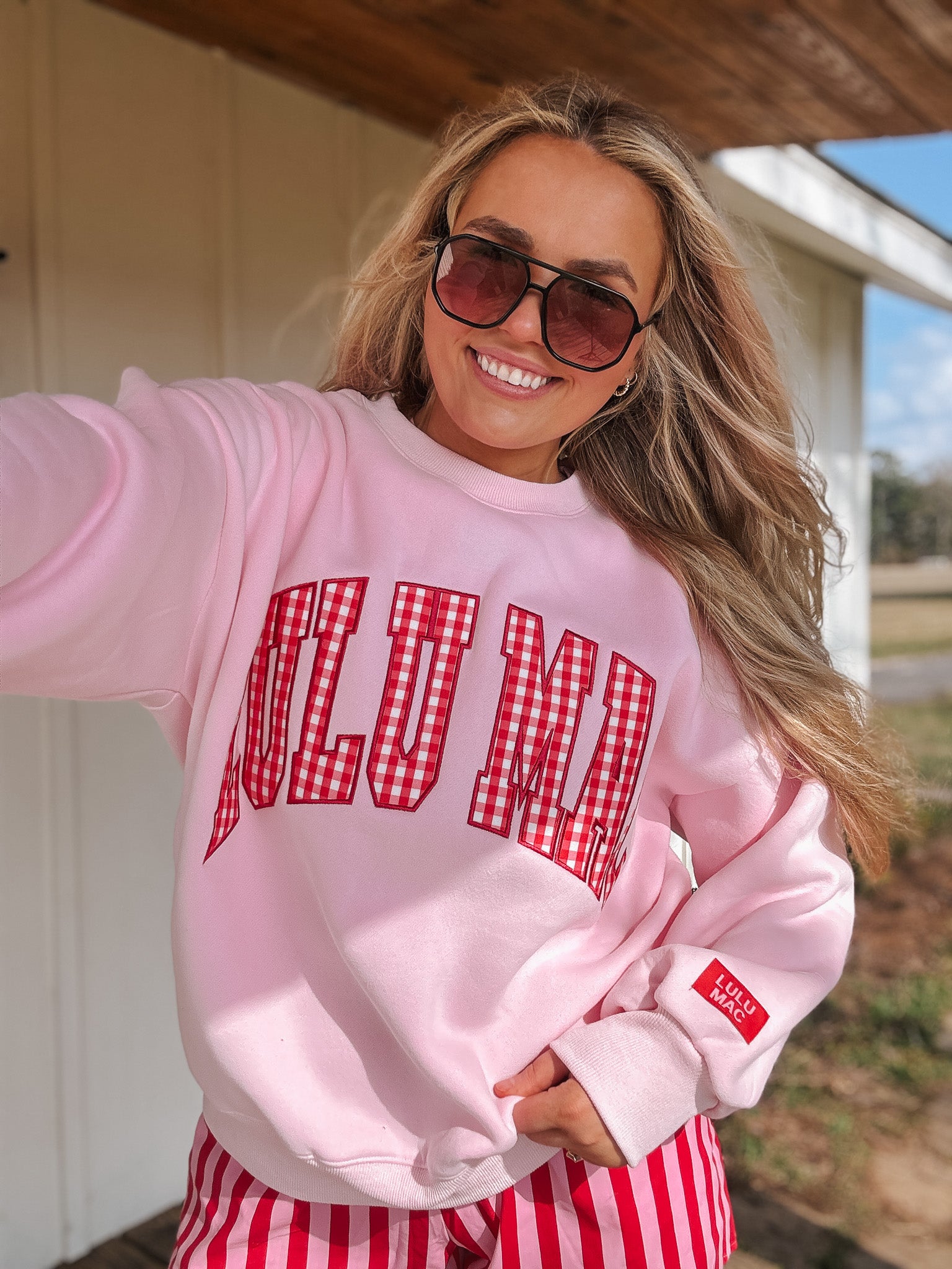 Lulu Mac Gingham Sweatshirt in Pink