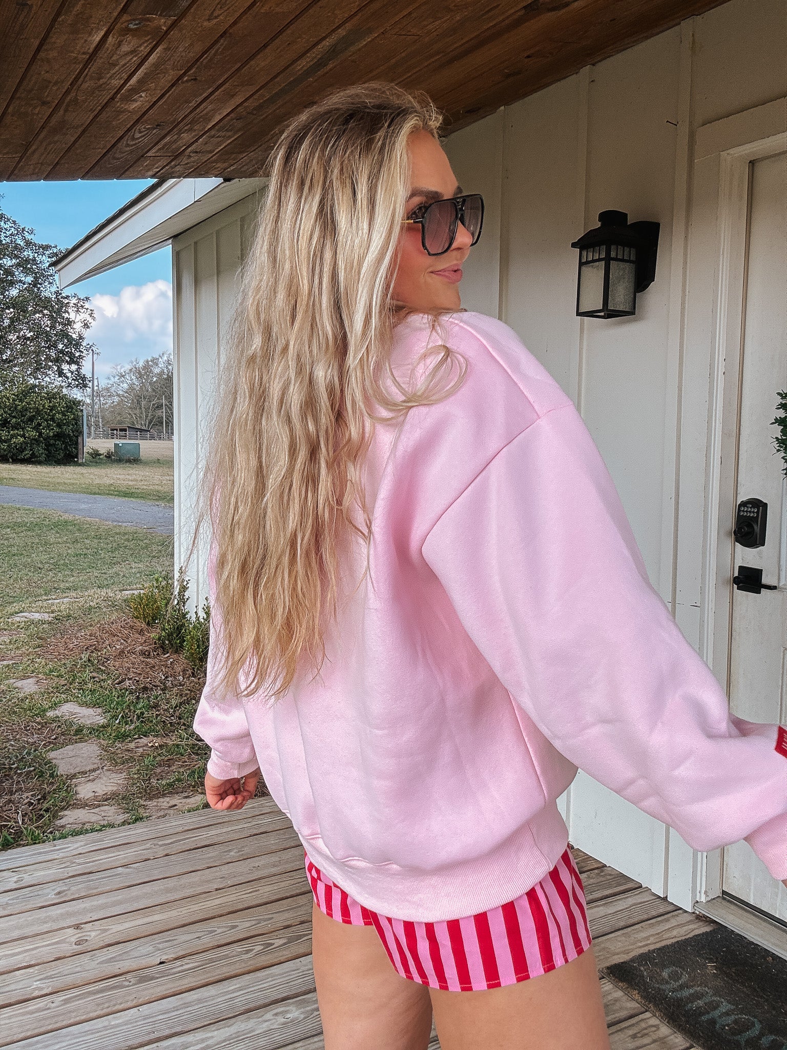 Lulu Mac Gingham Sweatshirt in Pink