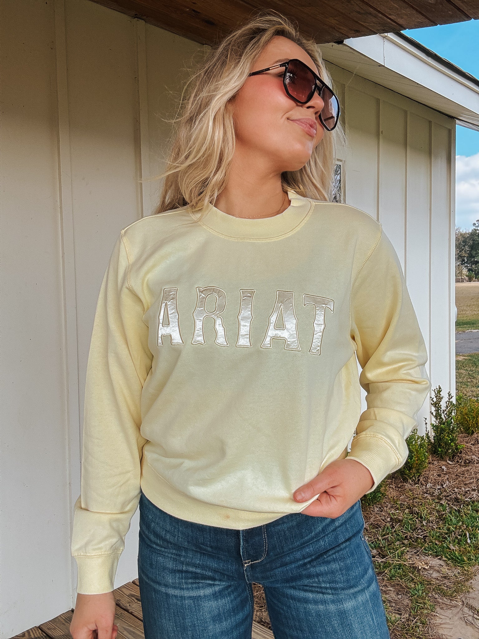 Women's Ariat Essential Crew Sweatshirt in Yellow