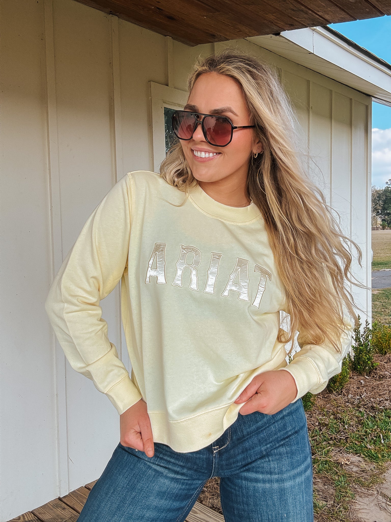 Women's Ariat Essential Crew Sweatshirt in Yellow