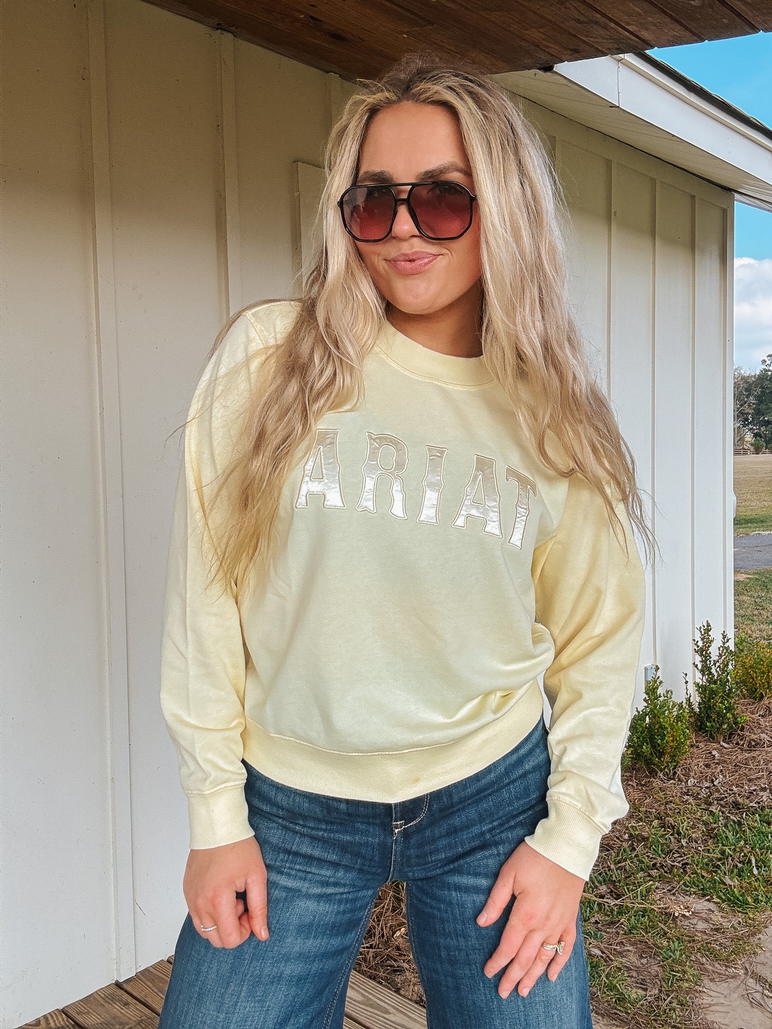 Women's Ariat Essential Crew Sweatshirt in Yellow