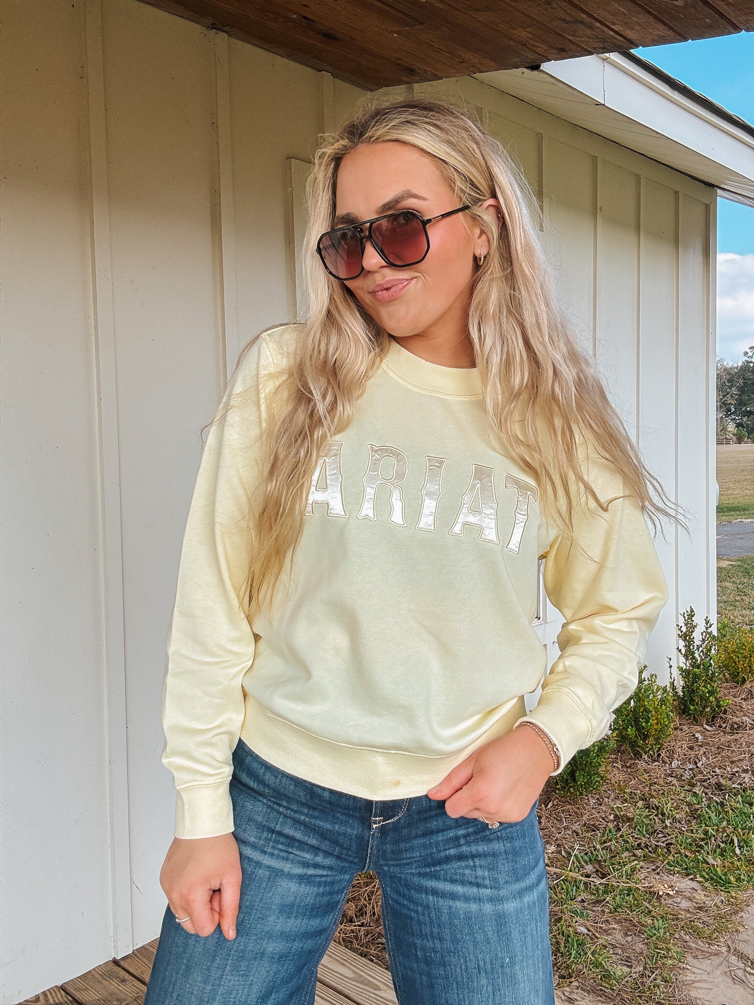 Women's Ariat Essential Crew Sweatshirt in Yellow