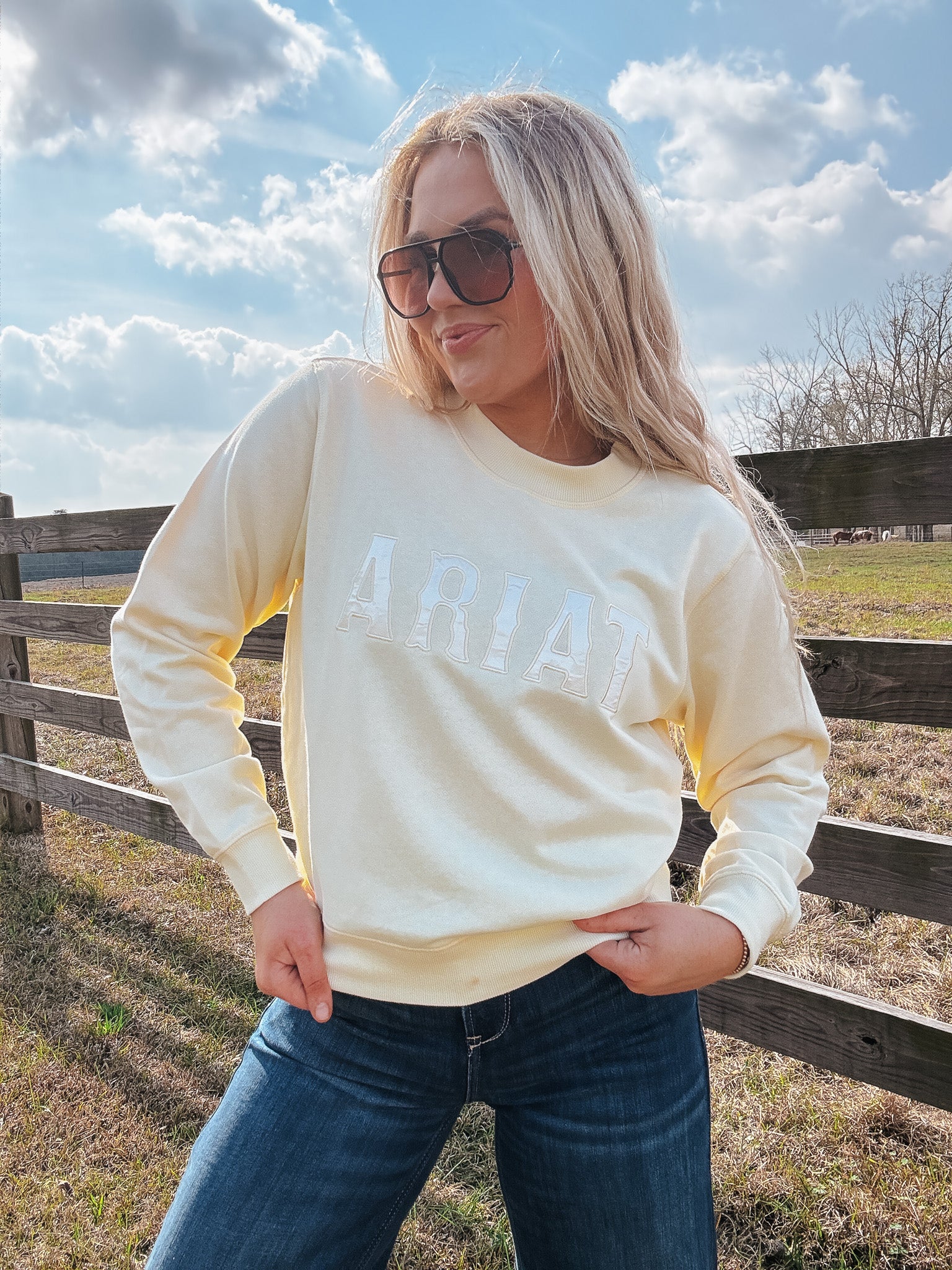 Women's Ariat Essential Crew Sweatshirt in Yellow