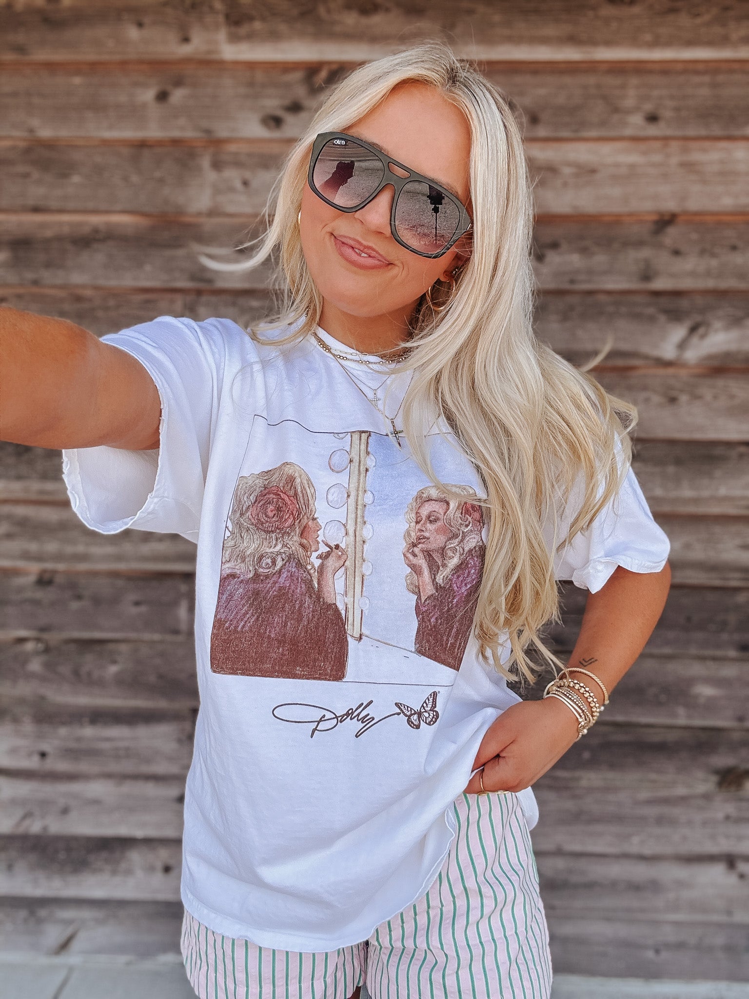 Dolly Parton Lipstick Thrifted Tee in White