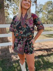 Midnight Bloom Printed Skort