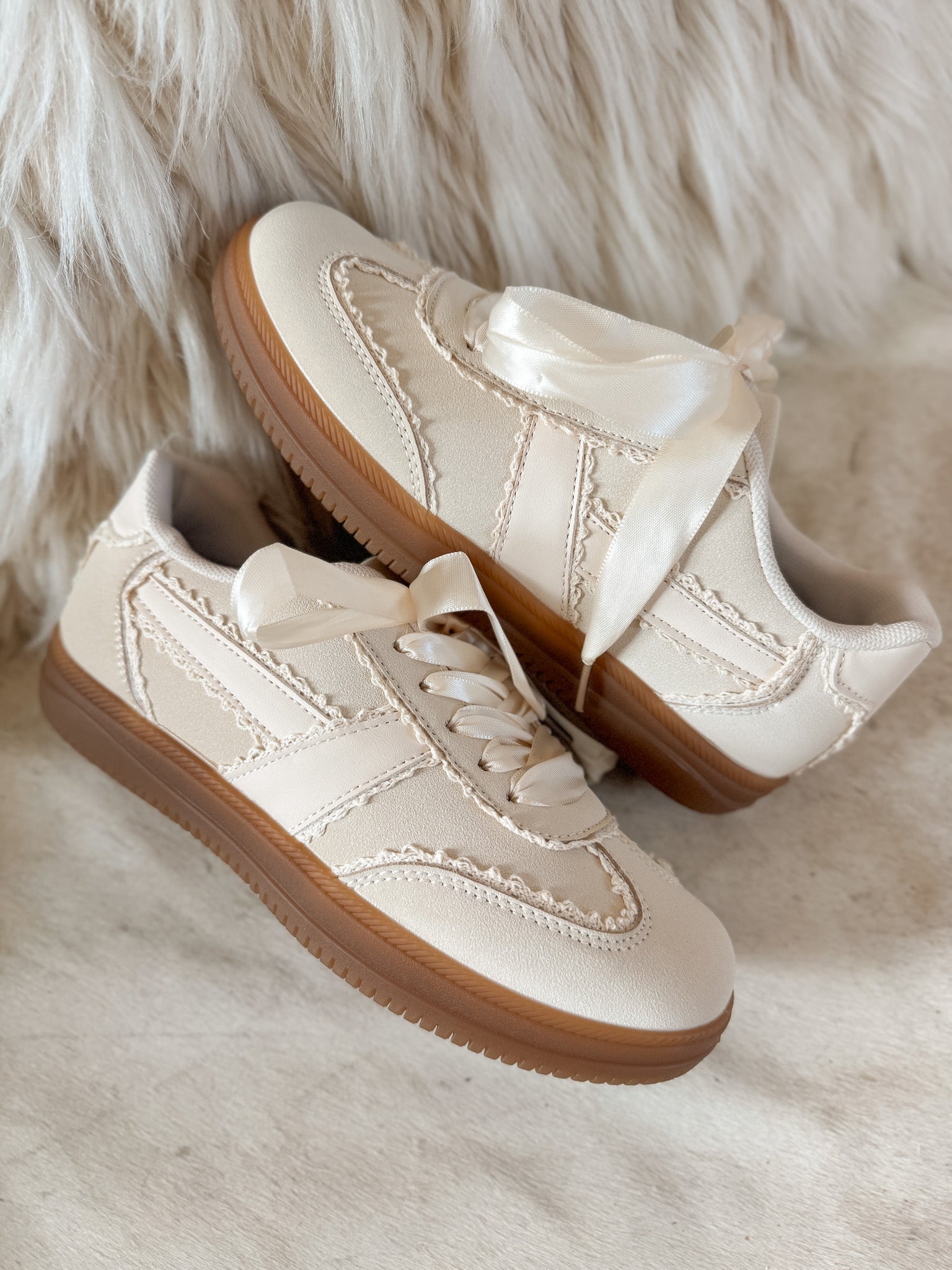 cream dress sneakers Jenna Cream Ribbon Lace Detail Sneakers 7