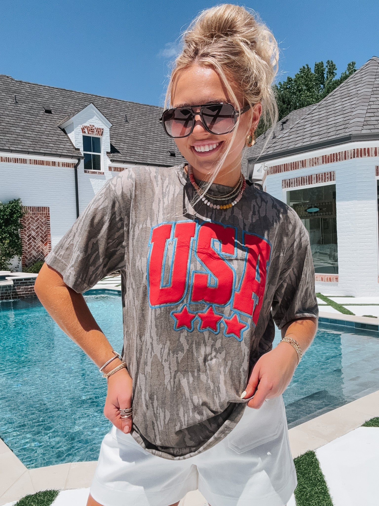 USA Star Puff Mossy Oak Tee in Bottomland
