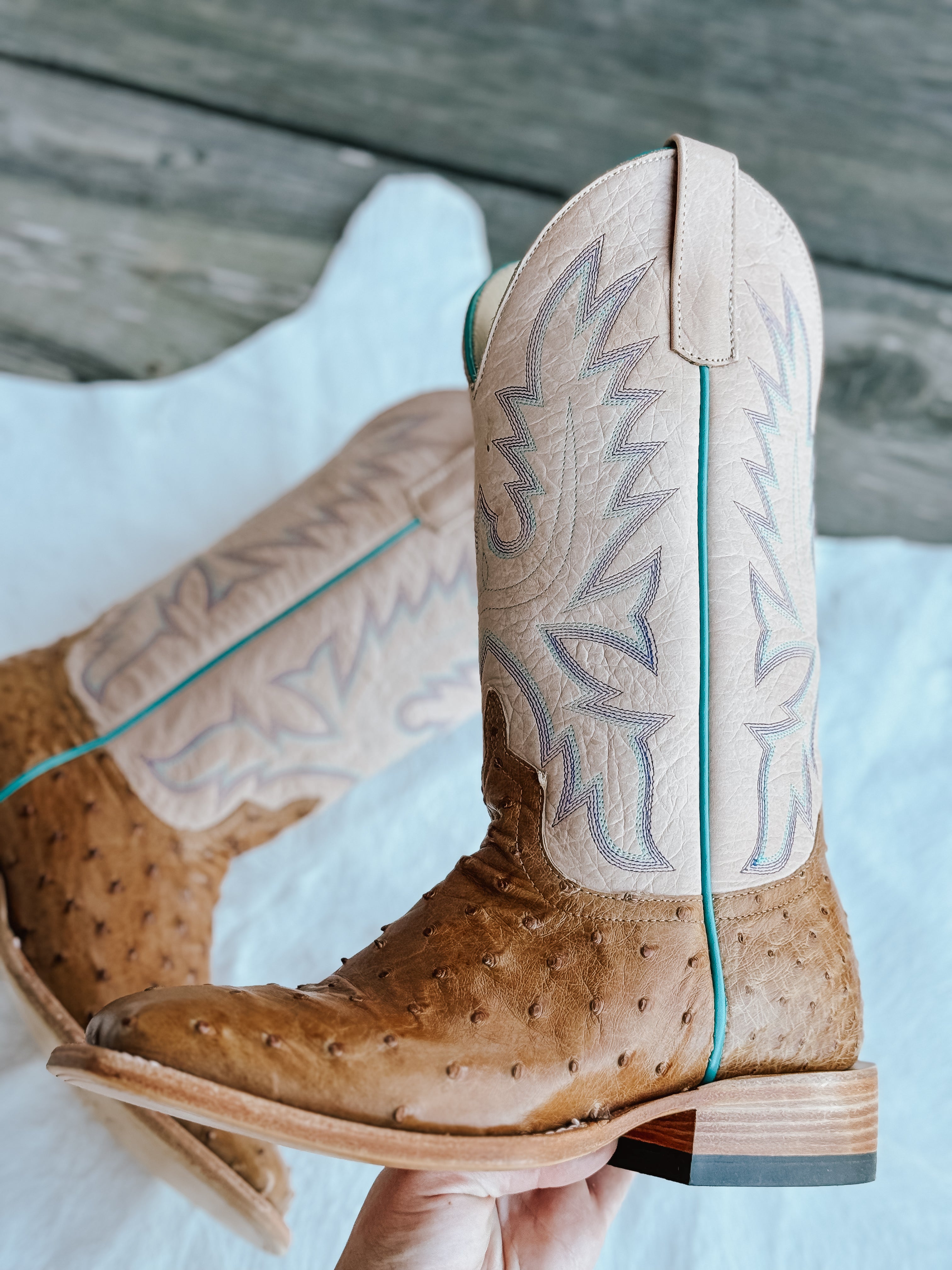 Women's Macie Bean Top Hand Antique Saddle Full Quill Ostrich Cowgirl Boot