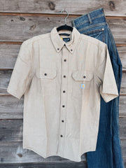 Men's Carhartt Loose Fit Midweight Chambray Short-Sleeve Shirt in Dark Tan