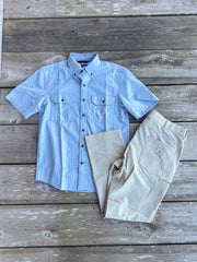 Men's Carhartt Loose Fit Midweight Chambray Short-Sleeve Shirt in Chambray Blue