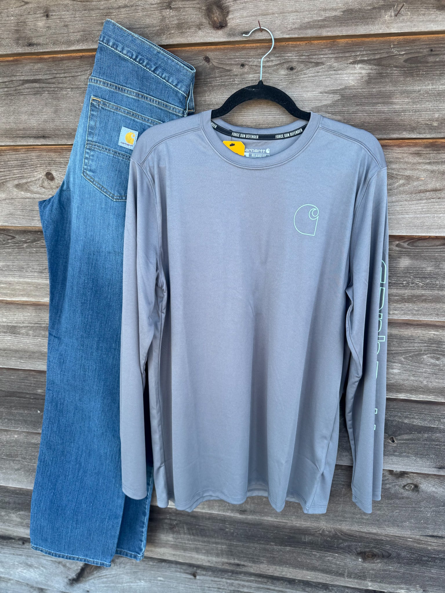 Men's Carhartt Force Sun Defender™ Lightweight Long-Sleeve Logo Graphic T-Shirt in Steel