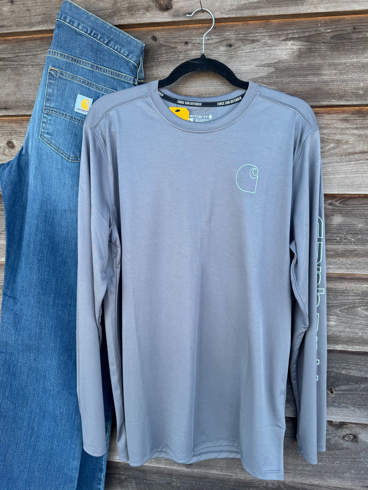 Men's Carhartt Force Sun Defender™ Lightweight Long-Sleeve Logo Graphic T-Shirt in Steel