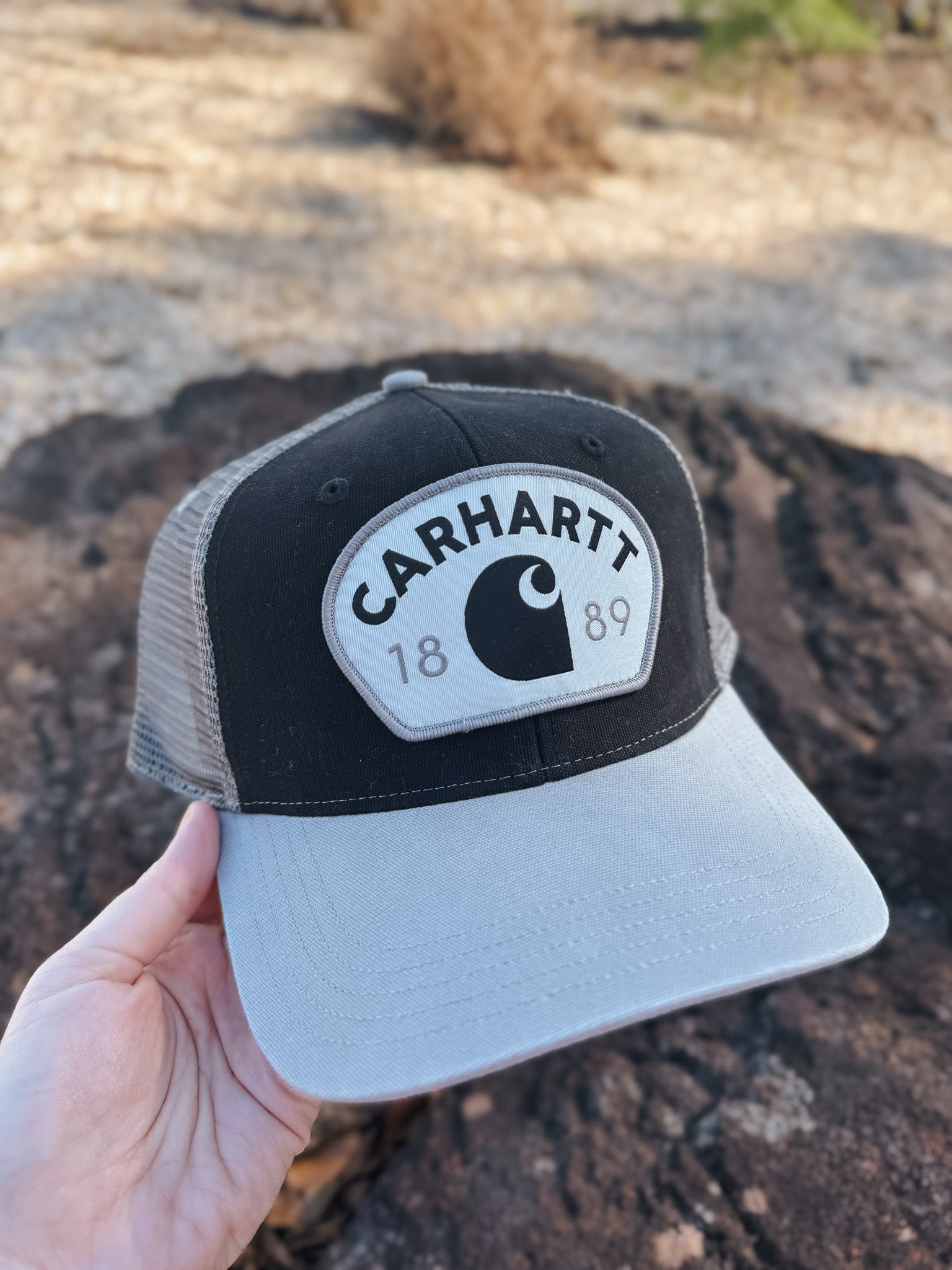 Men's Carhartt Canvas Mesh-Back 1889 Patch Cap in Asphalt