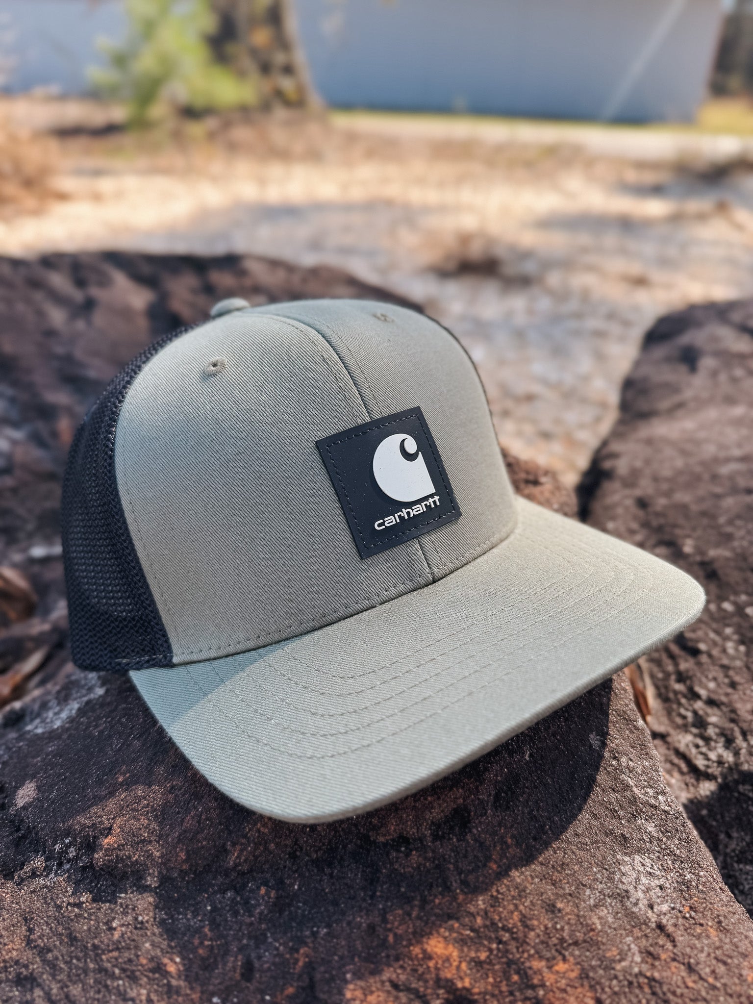 Carhartt Rugged Flex Twill Mesh-Back Logo Patch Cap in Dusty Olive