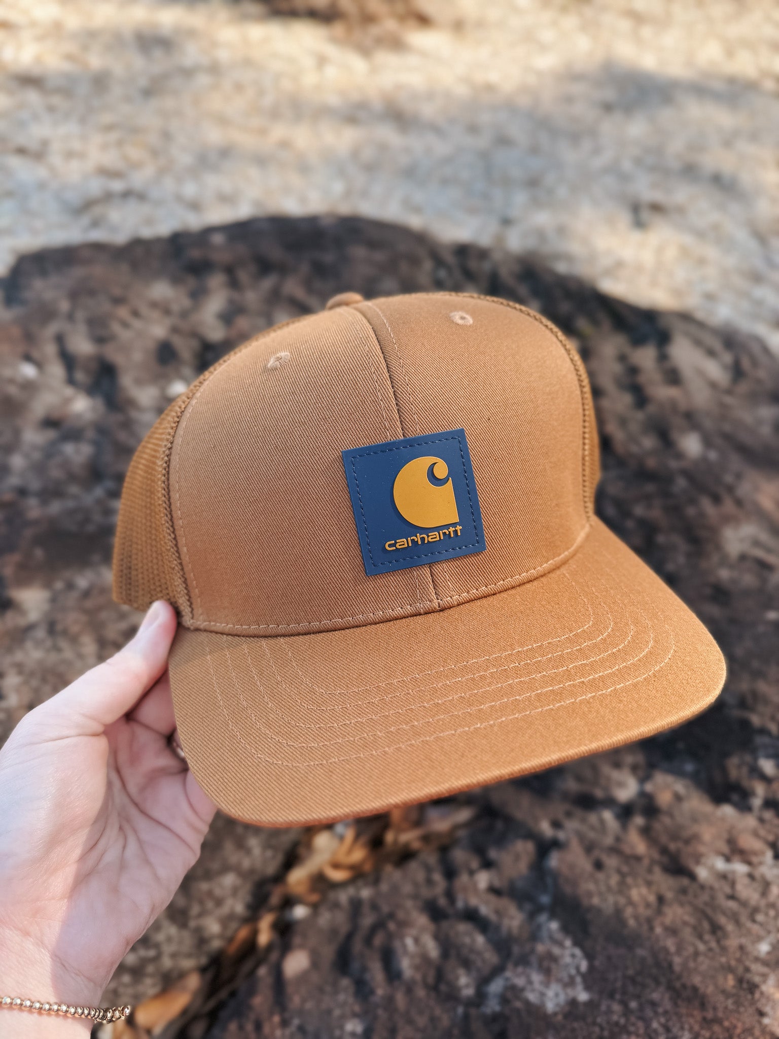 Carhartt Rugged Flex Twill Mesh-Back Logo Patch Cap in Brown
