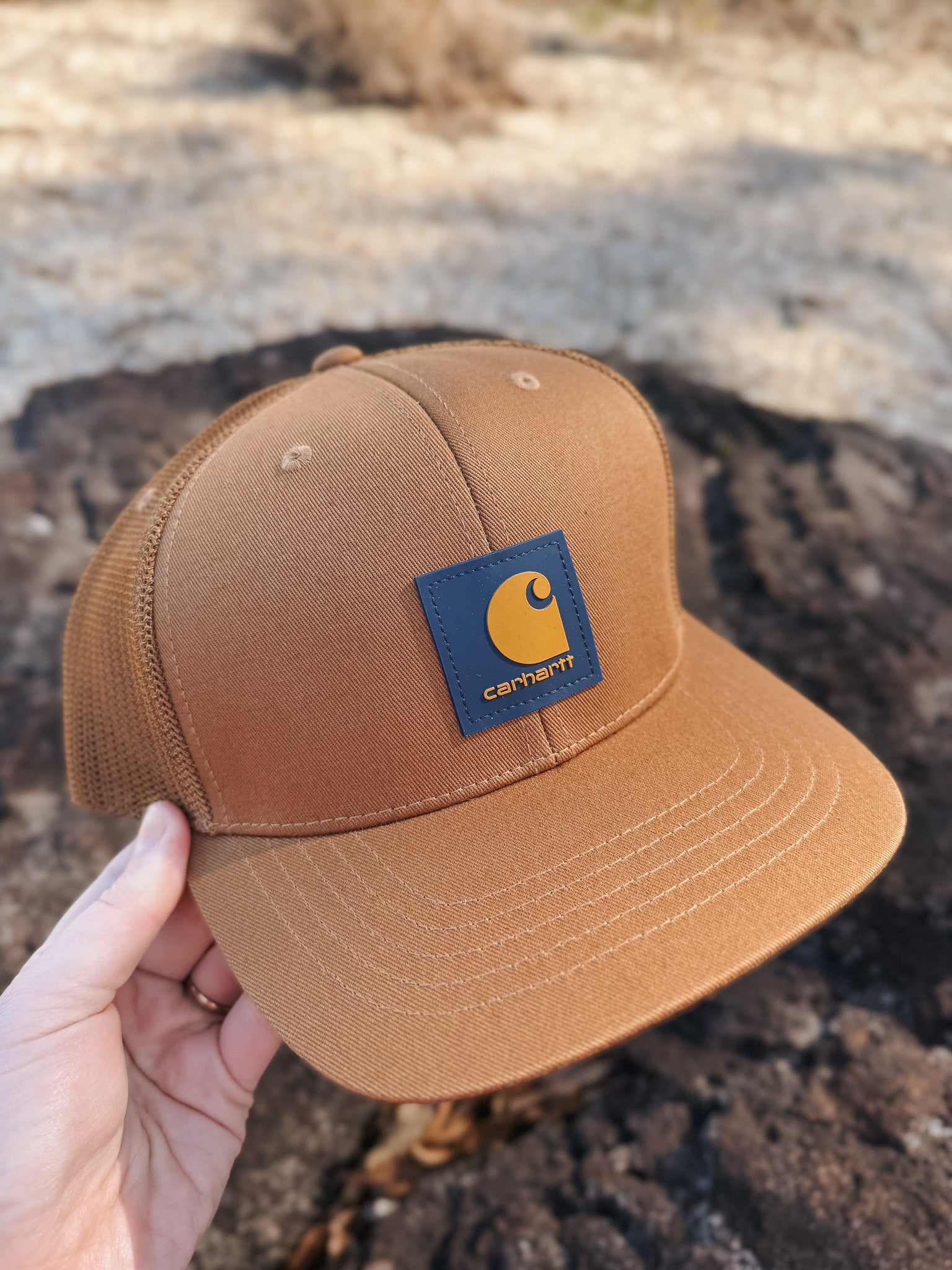Carhartt Rugged Flex Twill Mesh-Back Logo Patch Cap in Brown