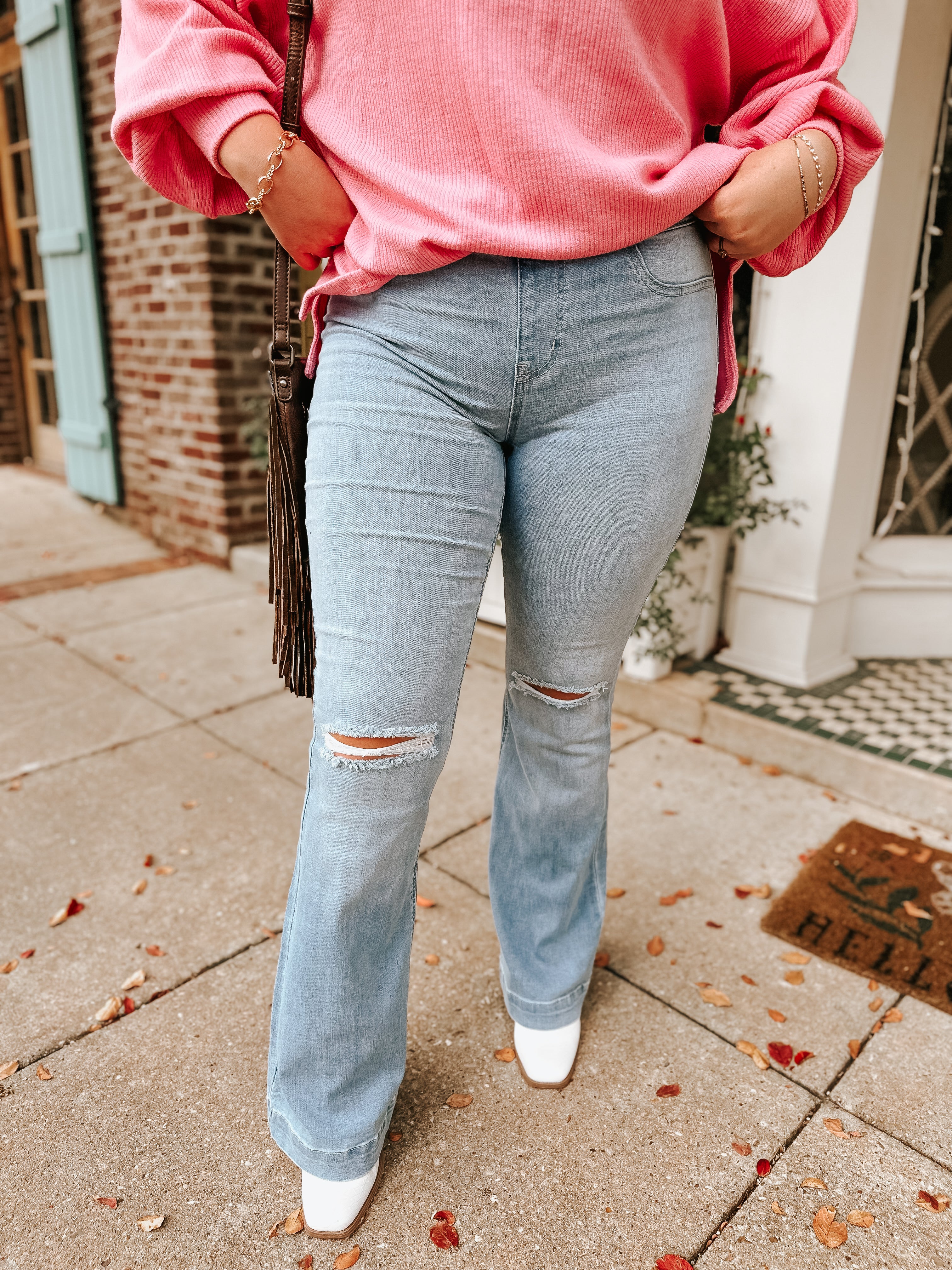 Pantalón de campana sin cierres con lavado claro Waverly