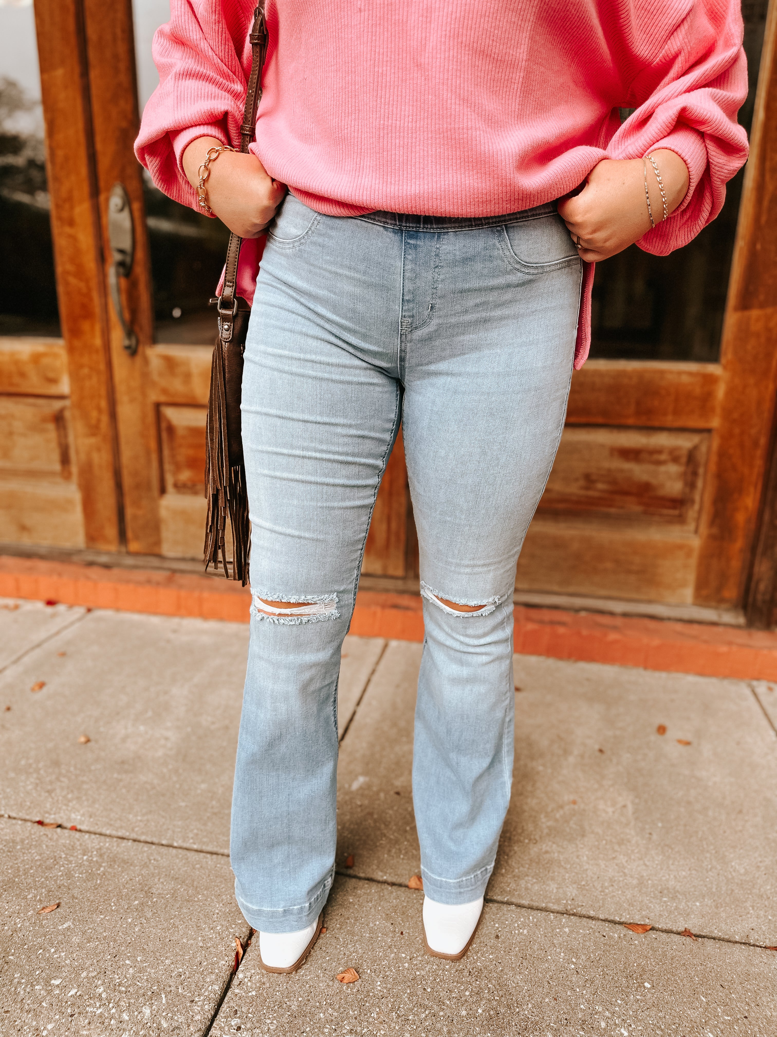 Pantalón de campana sin cierres con lavado claro Waverly