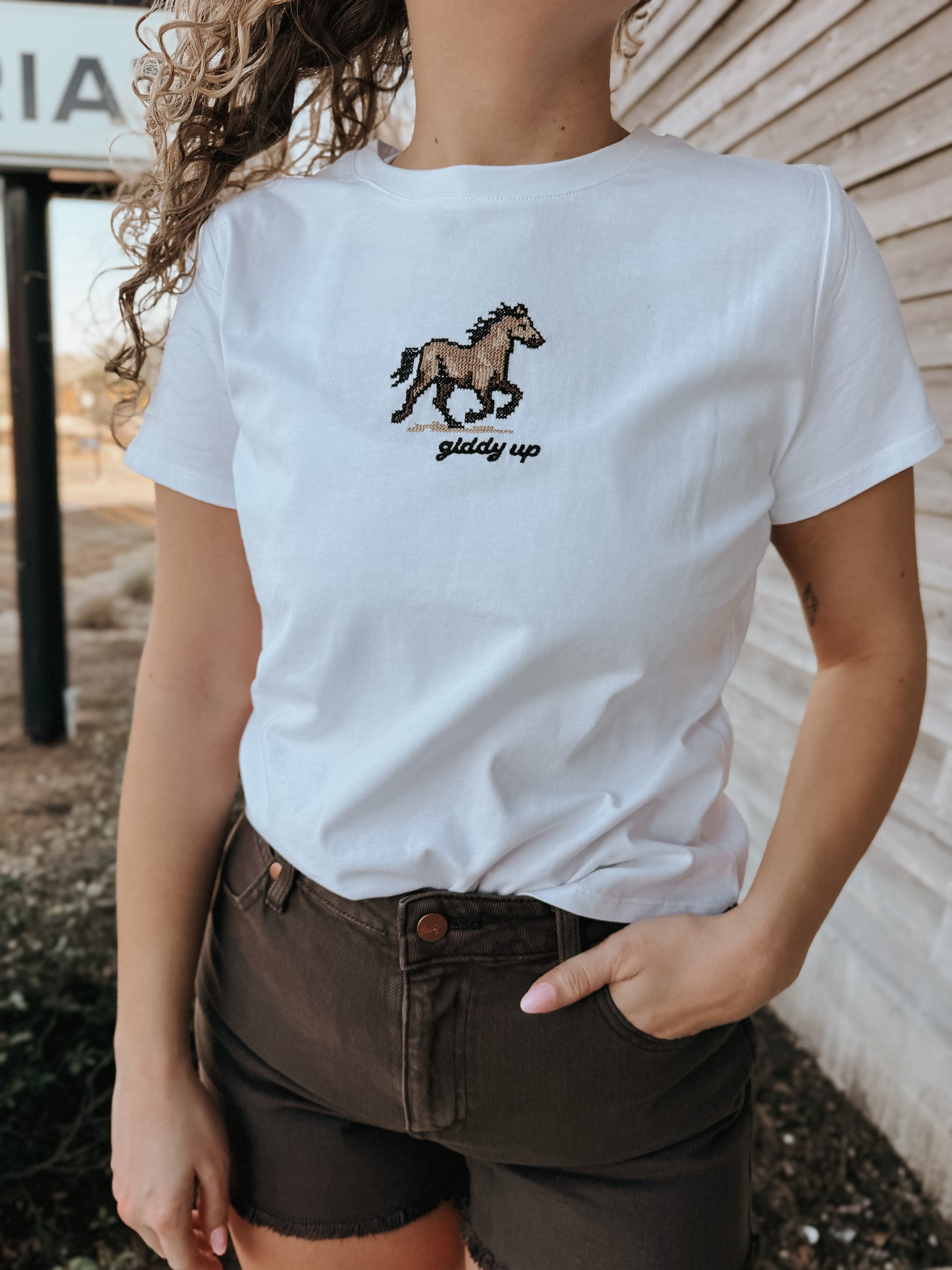 Giddy Up Babydoll Tee in White
