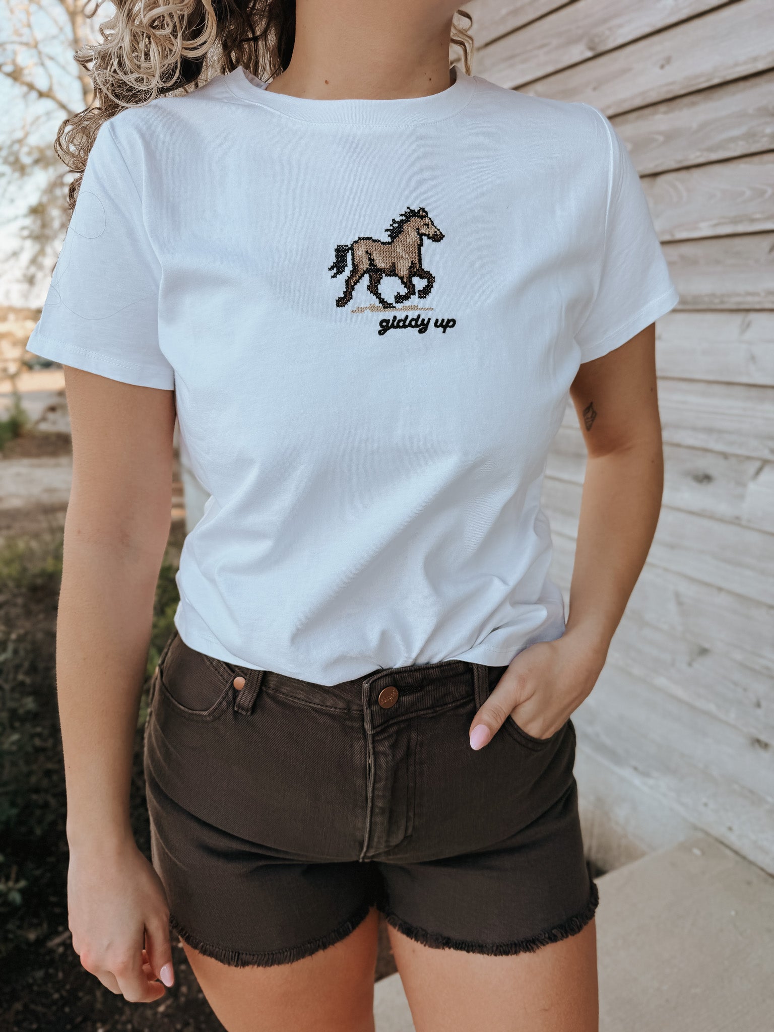 Giddy Up Babydoll Tee in White