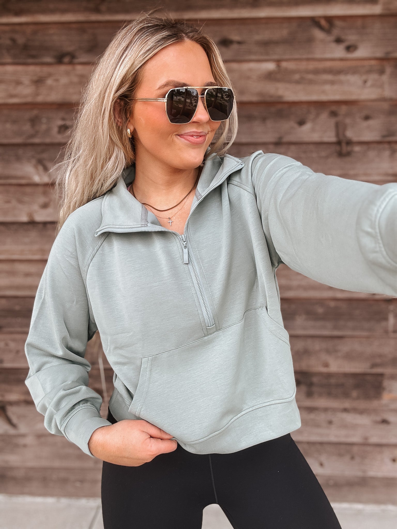 Local Girl Freelance Quarter Zip in Sage