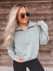 Local Girl Freelance Quarter Zip in Sage