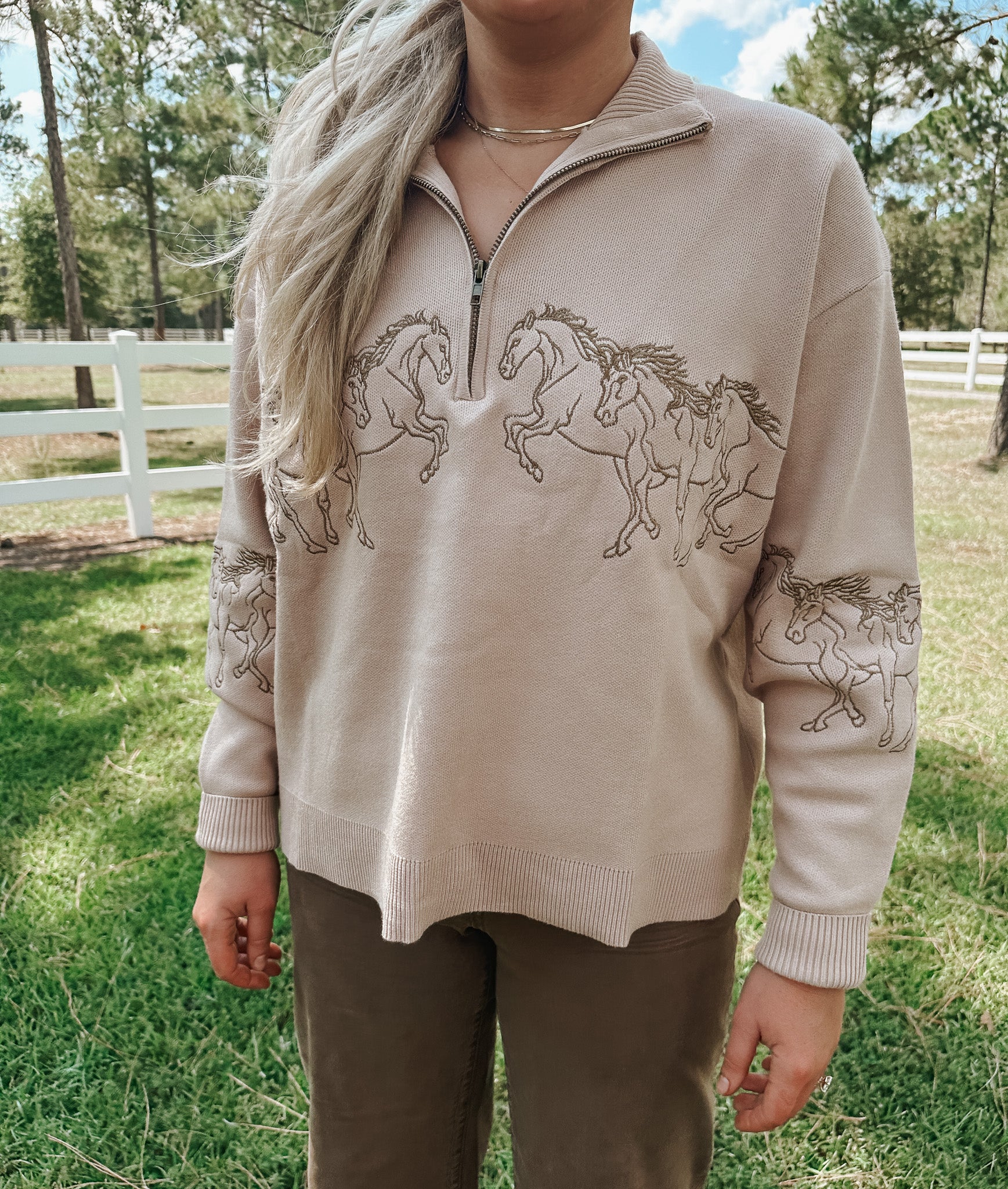 Hold Your Horses Taupe Sweater