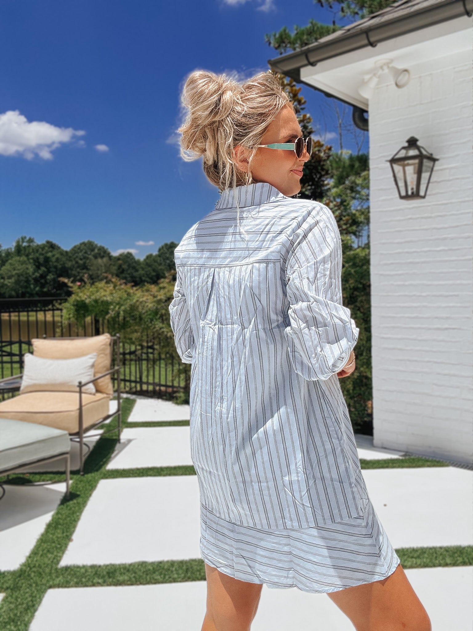 H12249 Blue Striped Dress