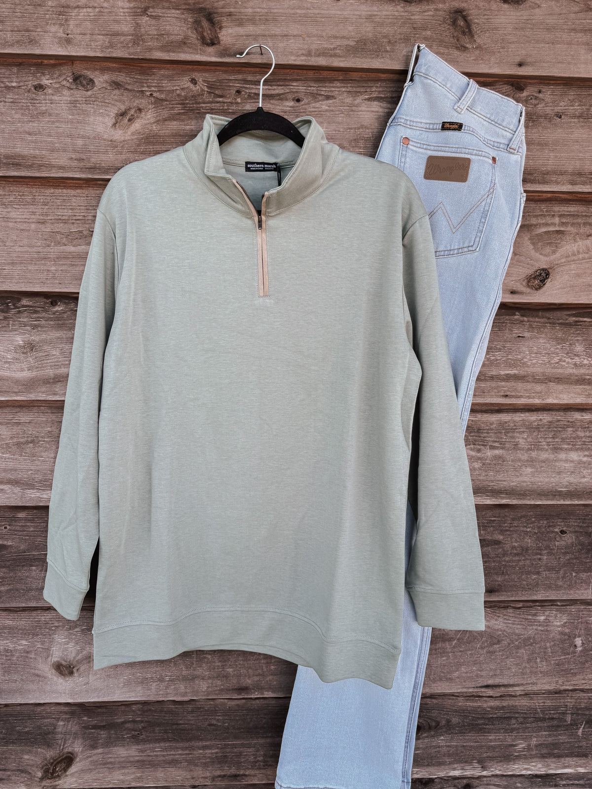 Southern Marsh | Copperton Waffle Vintage Pullover in Olive