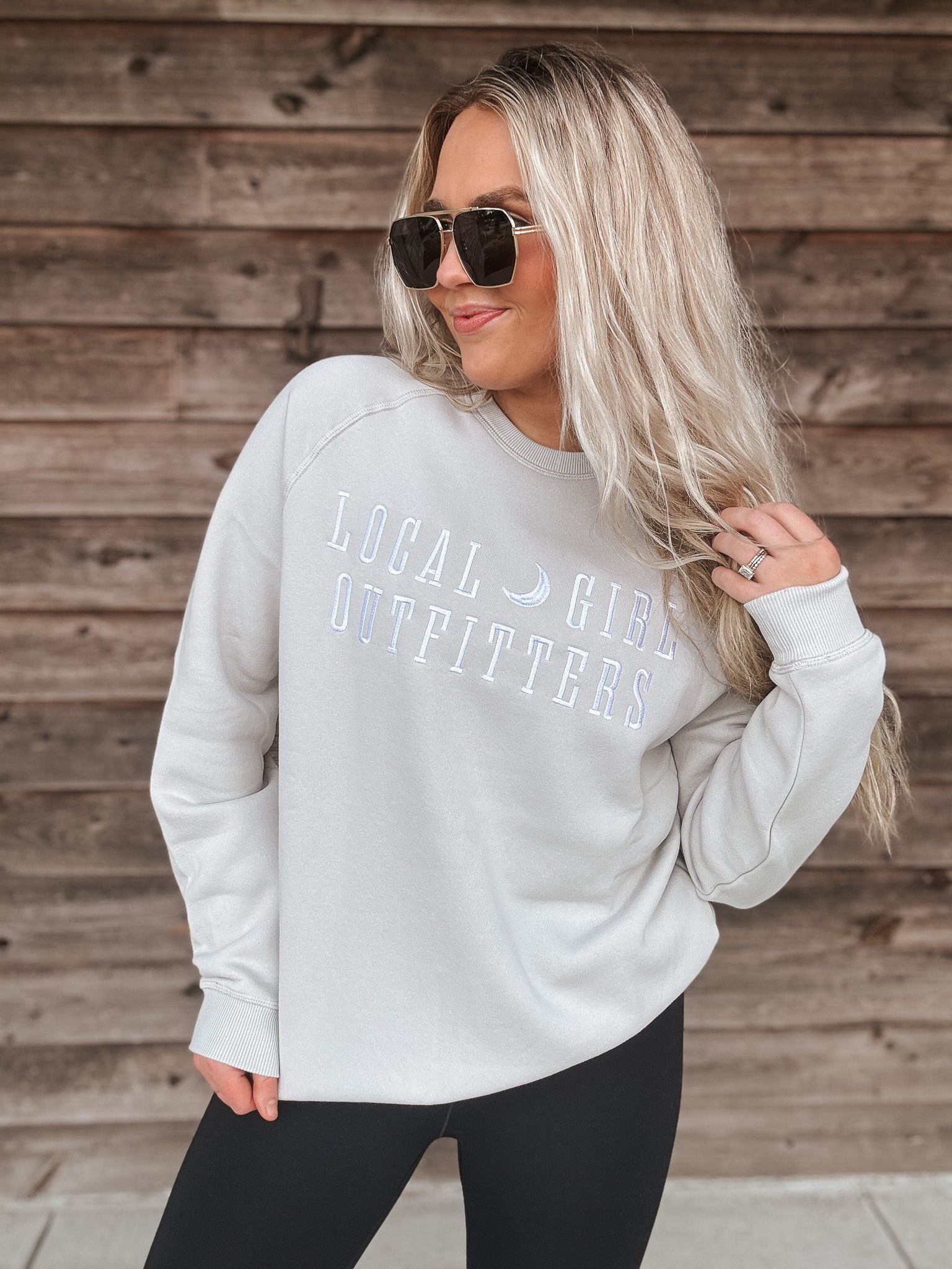 Local Girl Moon Cotton Crewneck in Light Sand