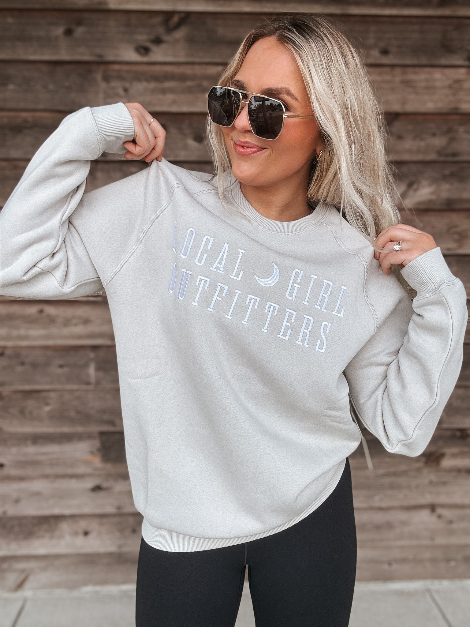 Local Girl Moon Cotton Crewneck in Light Sand