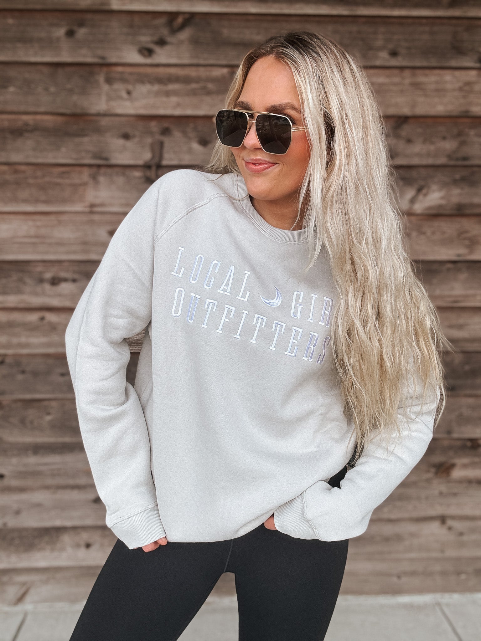 Local Girl Moon Cotton Crewneck in Light Sand