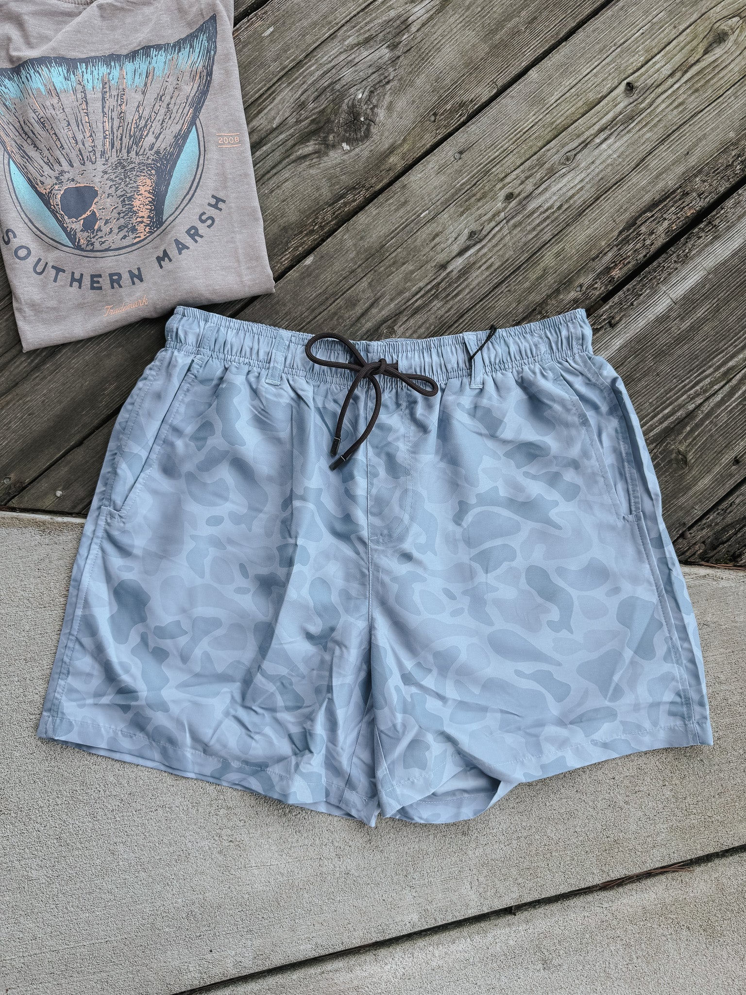 Men's Southern Marsh La Costa Lined Swim Trunk in Washed Slate Camo