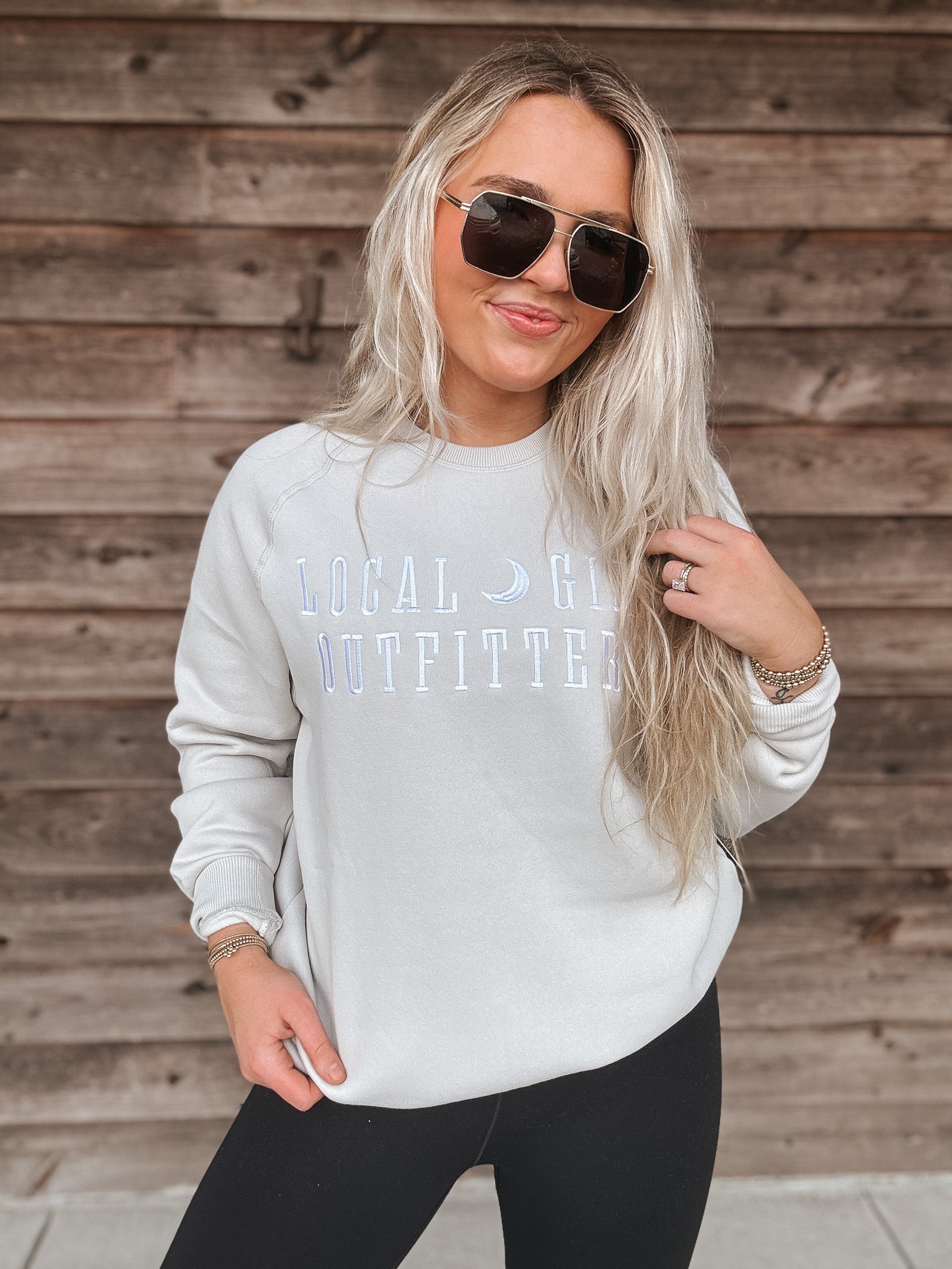 Local Girl Moon Cotton Crewneck in Light Sand