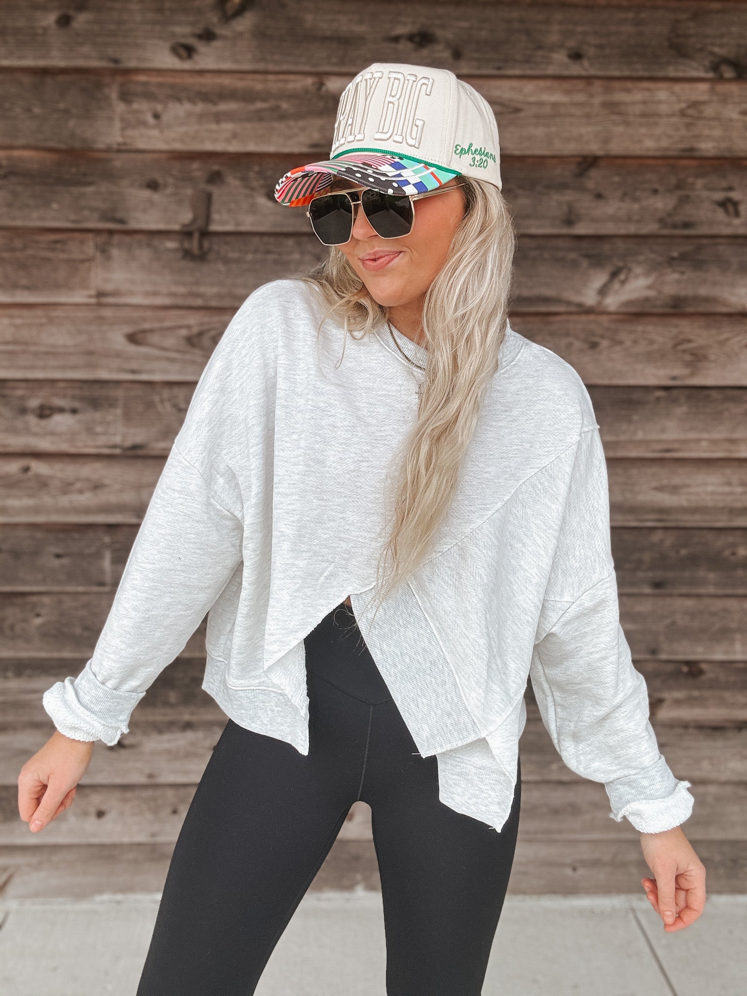 Asymmetric Hem Terry Sweatshirt in Ash Grey