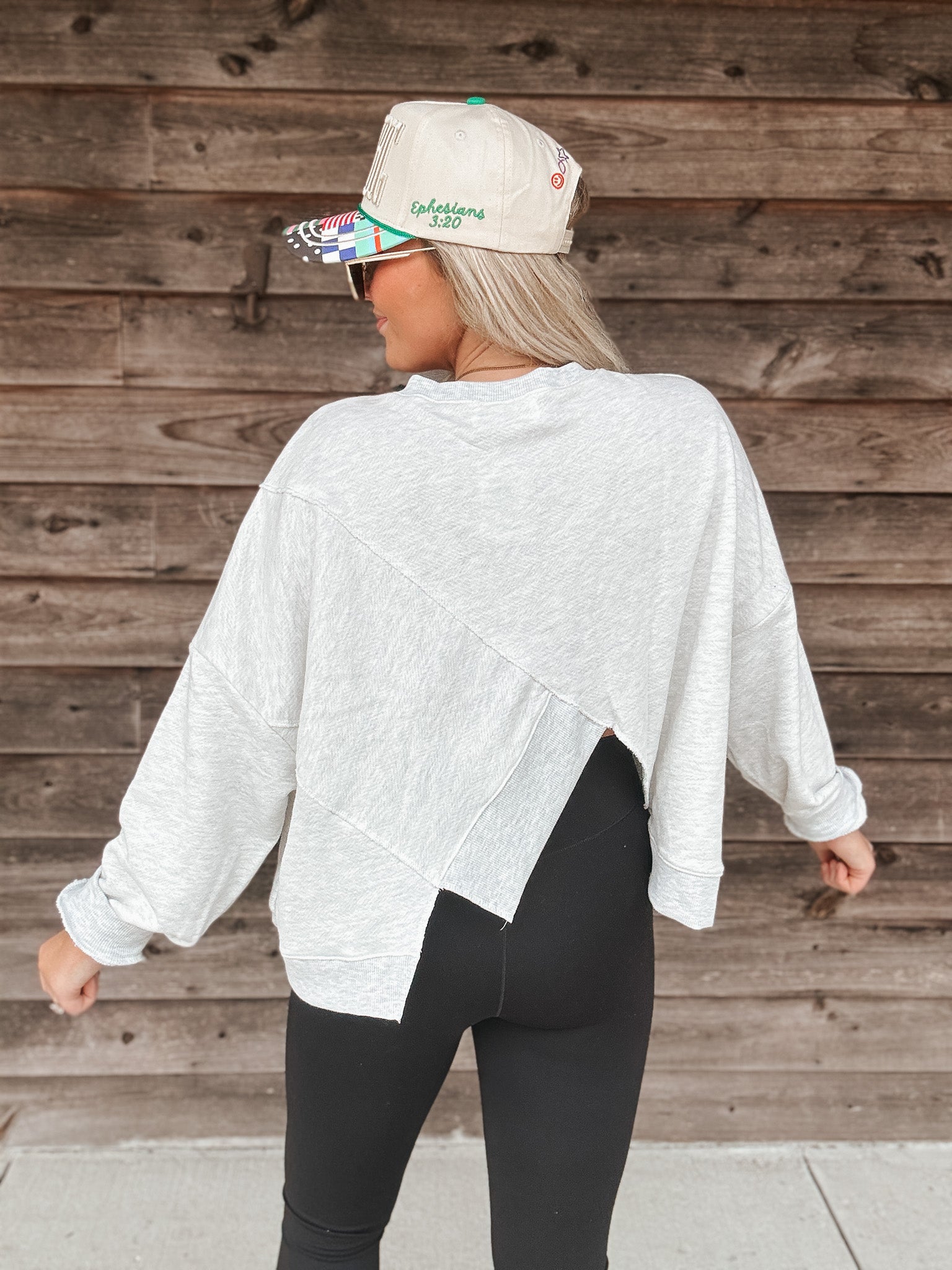 Asymmetric Hem Terry Sweatshirt in Ash Grey