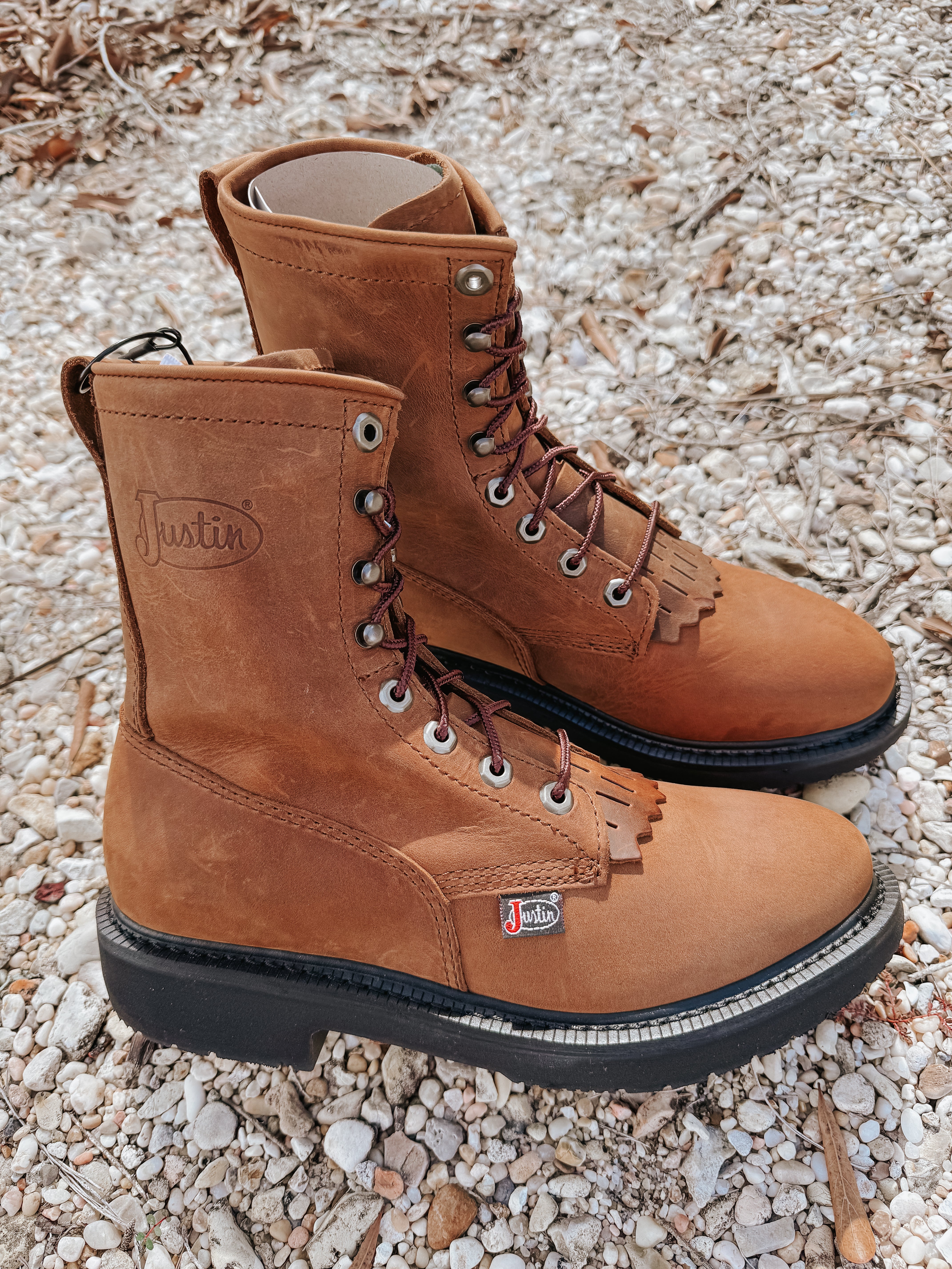 MEN'S JUSTIN LIVESTOCK 8" LACE-UP ROUND TOE WORK BOOTS