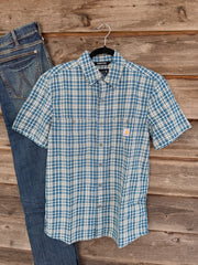 Men's Carhartt Rugged Flex Relaxed Fit Lightweight Short-Sleeve Plaid Shirt in Blue